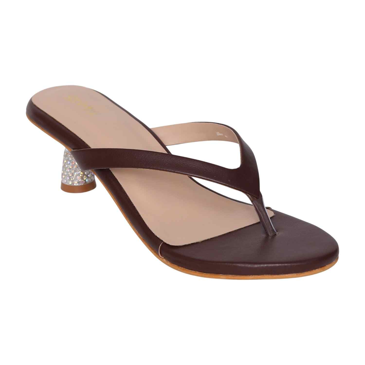 Women’s Brown Stylish Slip-Ons with Sparkle Pebble Heel