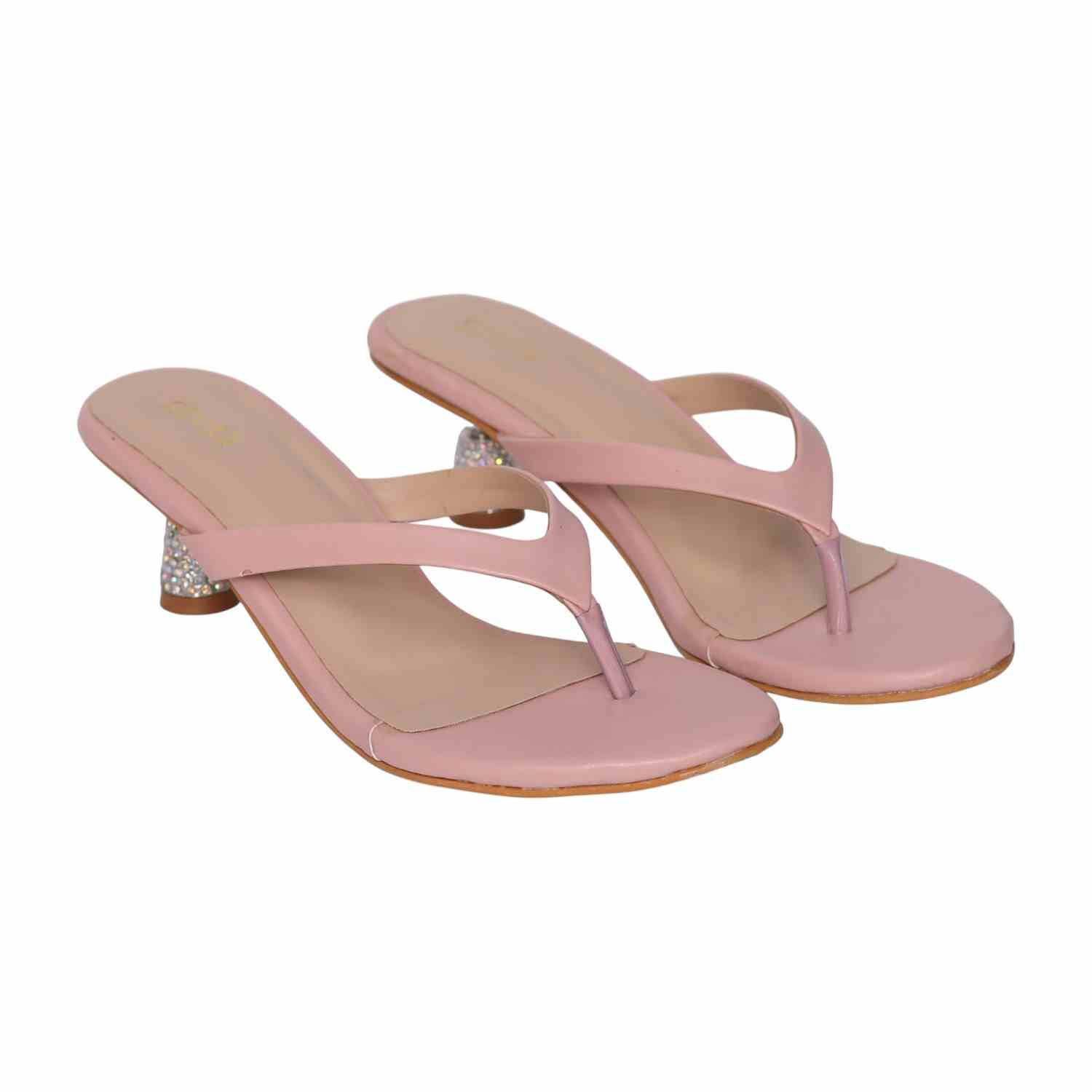 Women’s Peach Stylish Slip-Ons with Sparkle Pebble Heel