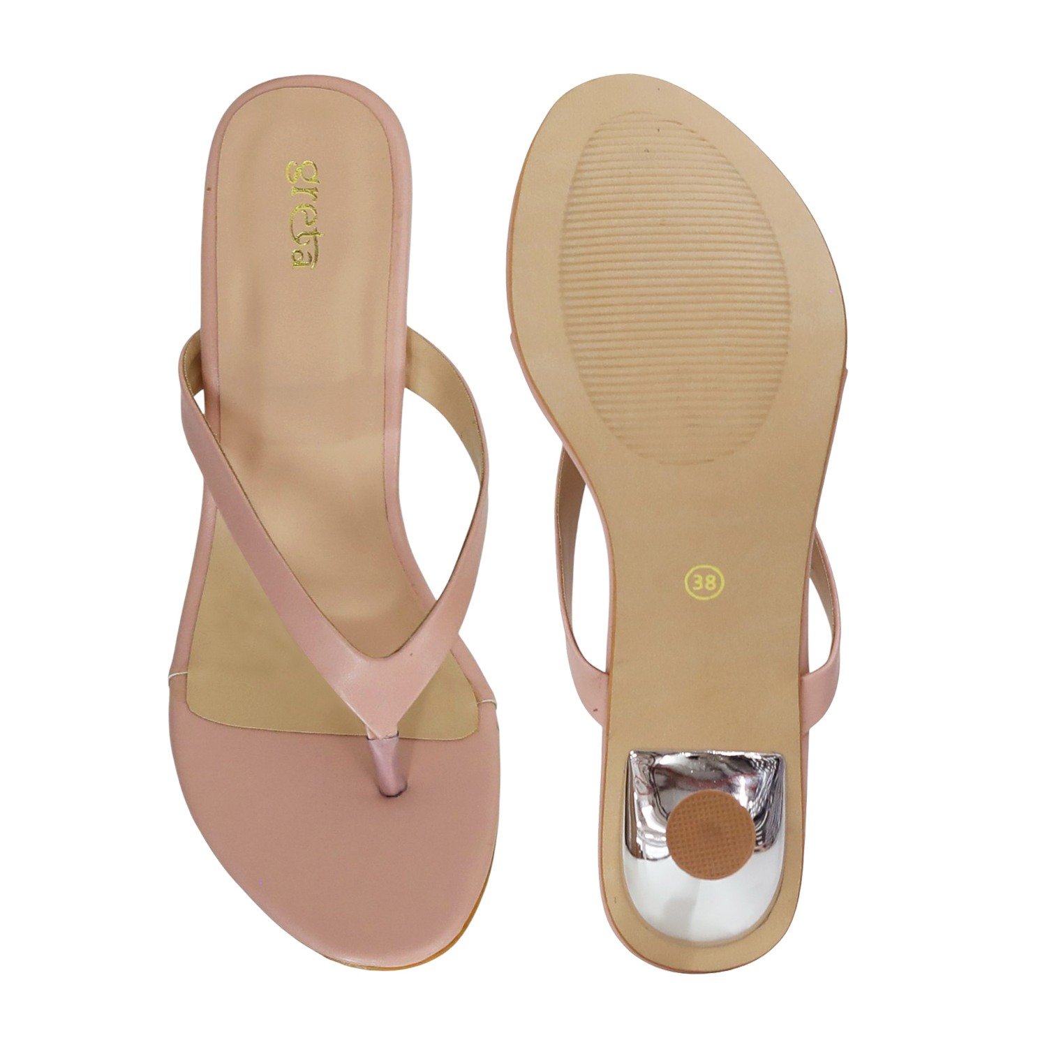 Women’s Peach Stylish Slip-Ons with Sparkle Pebble Heel