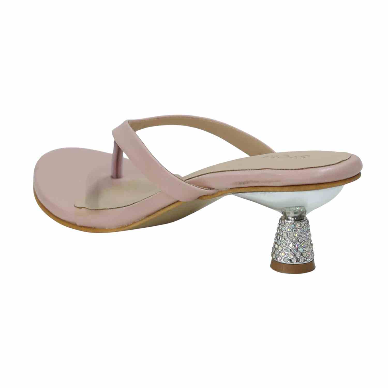 Women’s Peach Stylish Slip-Ons with Sparkle Pebble Heel