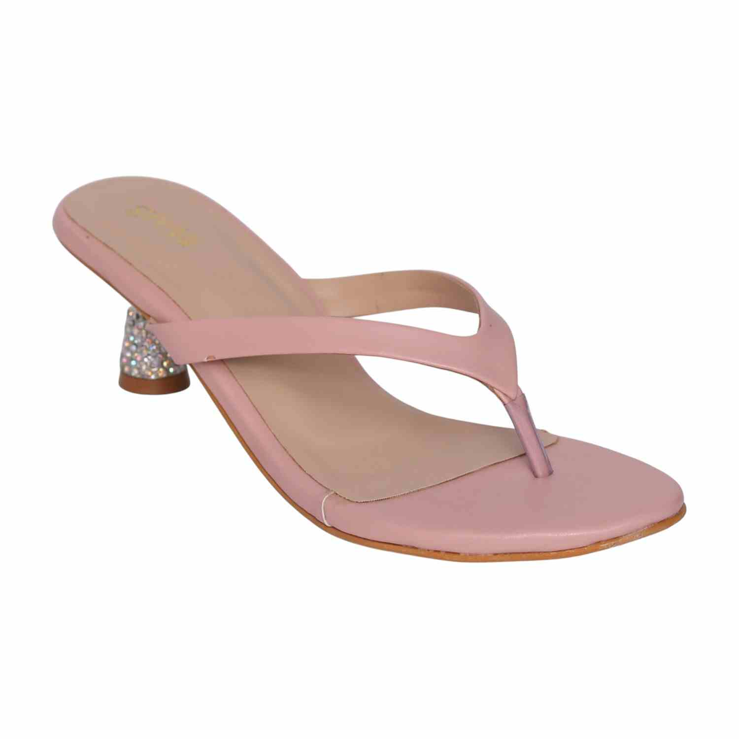 Women’s Peach Stylish Slip-Ons with Sparkle Pebble Heel