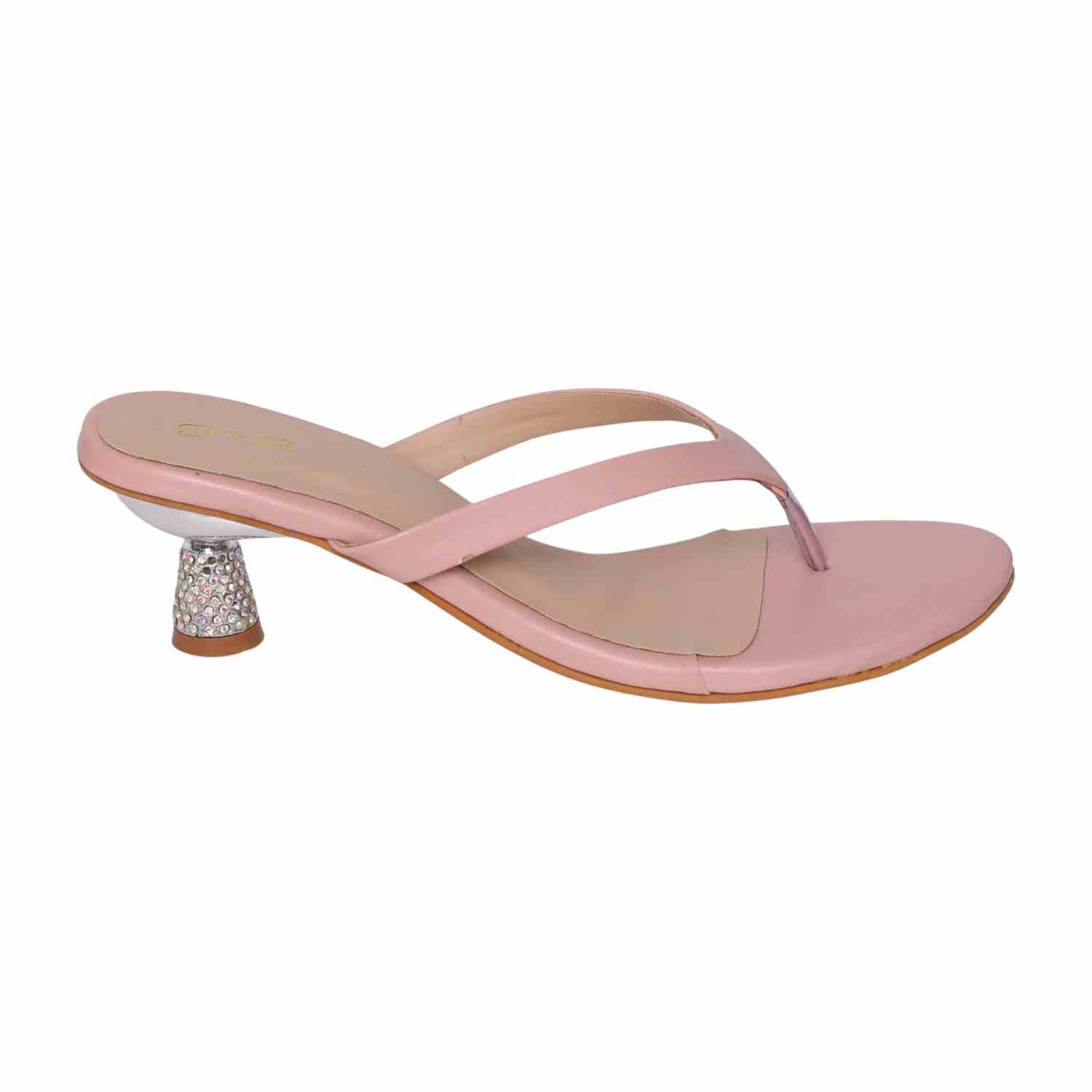 Women’s Peach Stylish Slip-Ons with Sparkle Pebble Heel