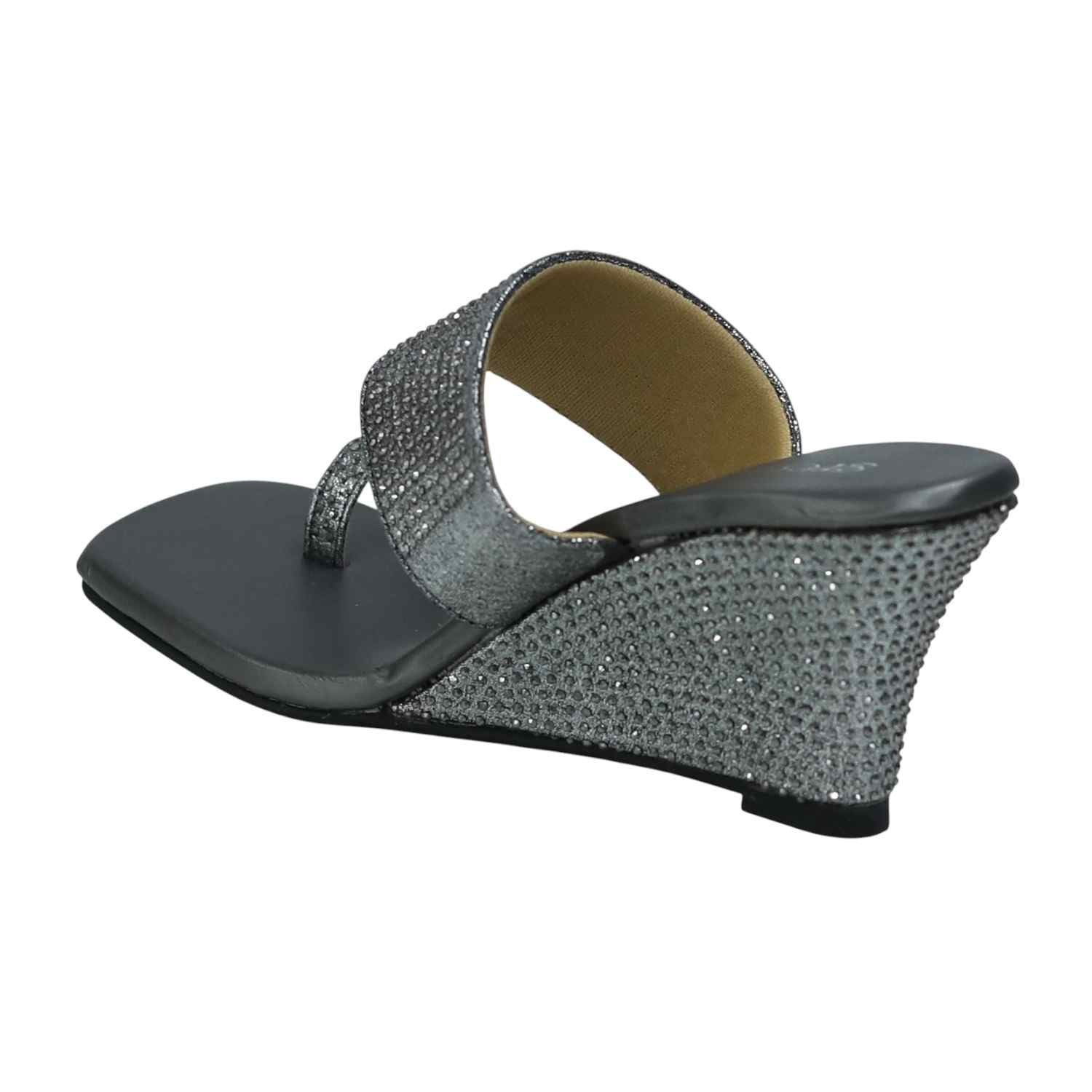Elegant Silver Studded Toe-Ring Wedge Sandals
