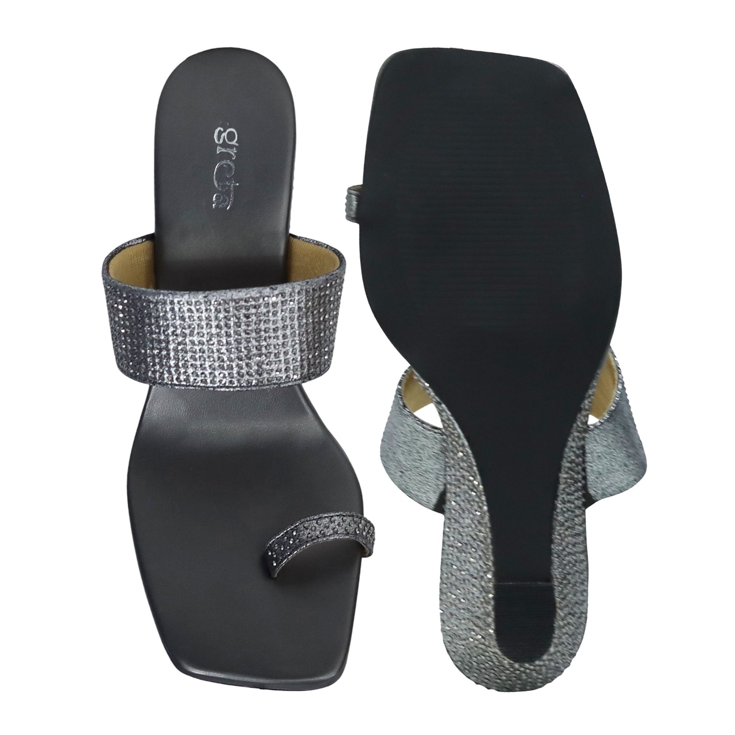 Elegant Silver Studded Toe-Ring Wedge Sandals