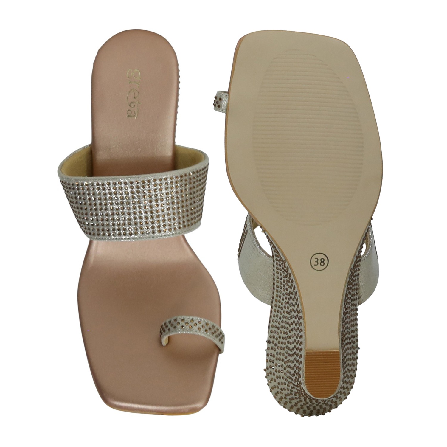 Elegant Silver Studded Toe-Ring Wedge Sandals