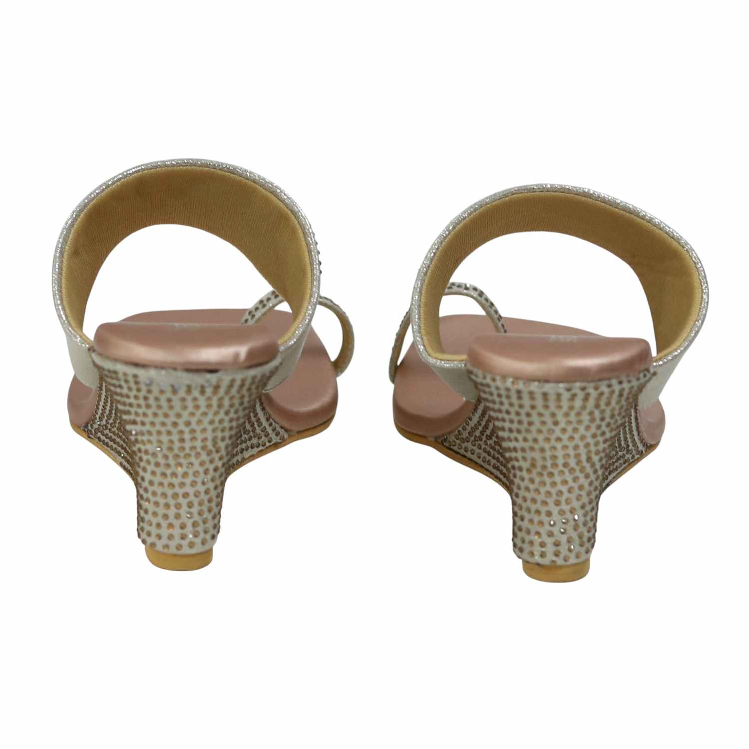 Elegant Silver Studded Toe-Ring Wedge Sandals