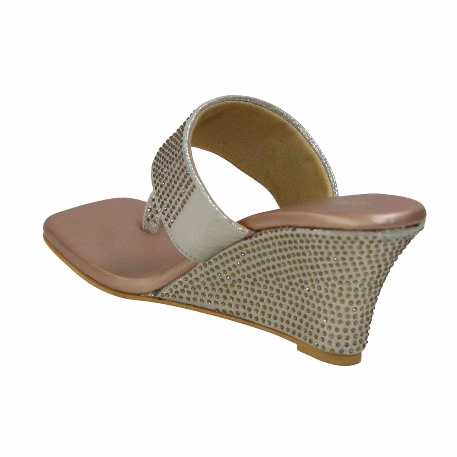 Elegant Silver Studded Toe-Ring Wedge Sandals