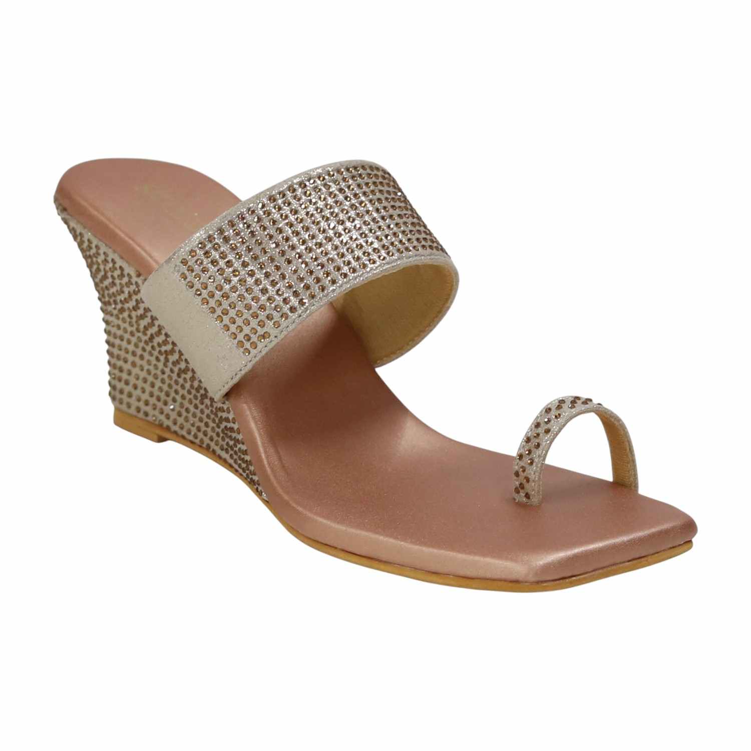 Elegant Silver Studded Toe-Ring Wedge Sandals