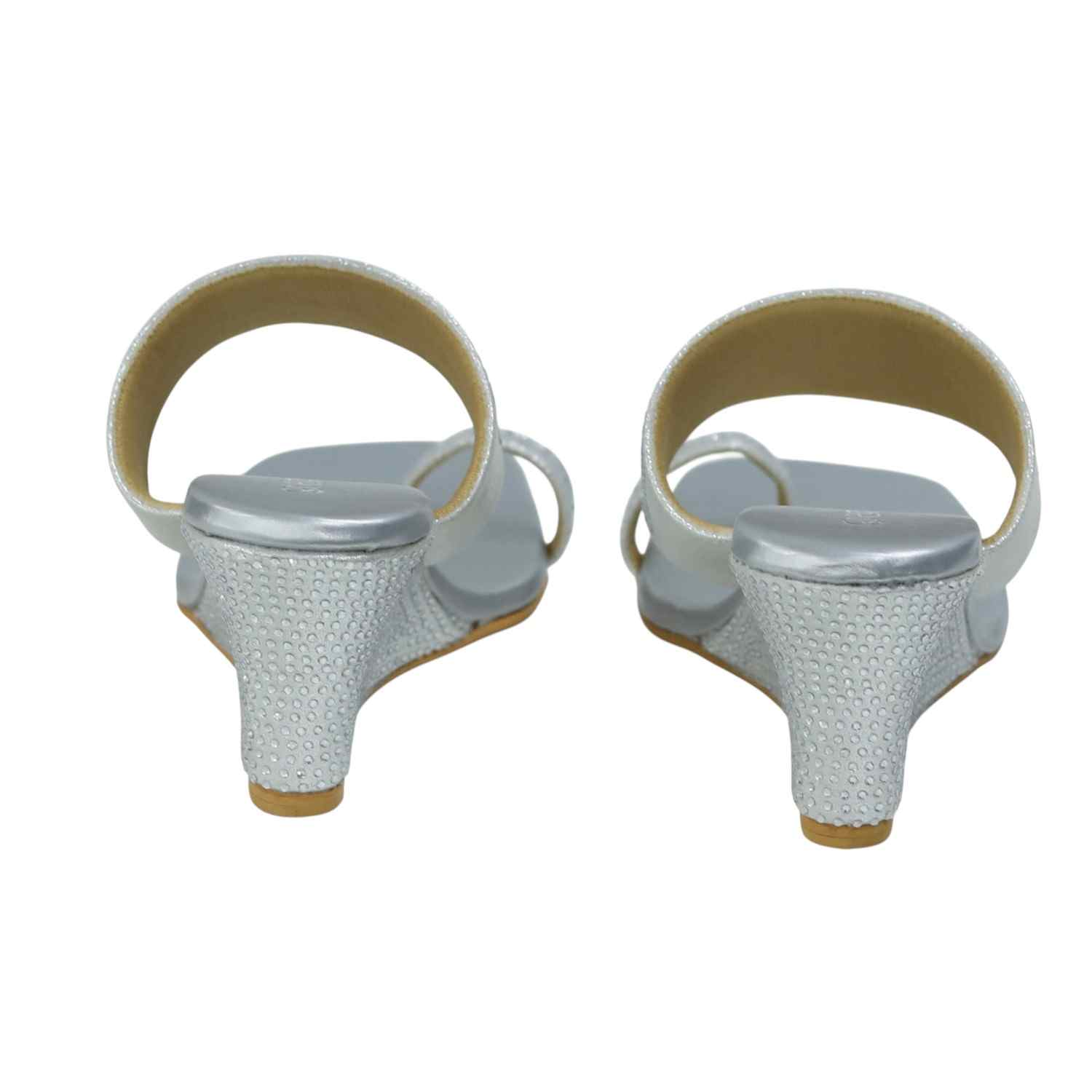 Elegant Silver Studded Toe-Ring Wedge Sandals