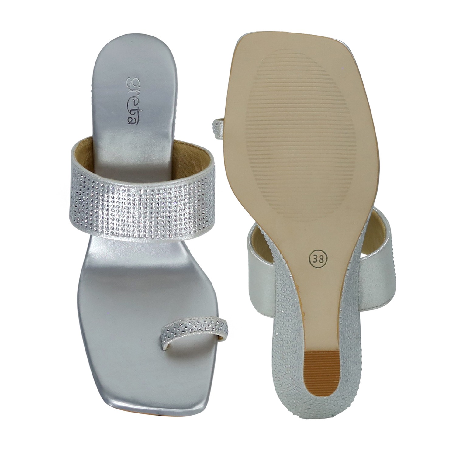 Elegant Silver Studded Toe-Ring Wedge Sandals