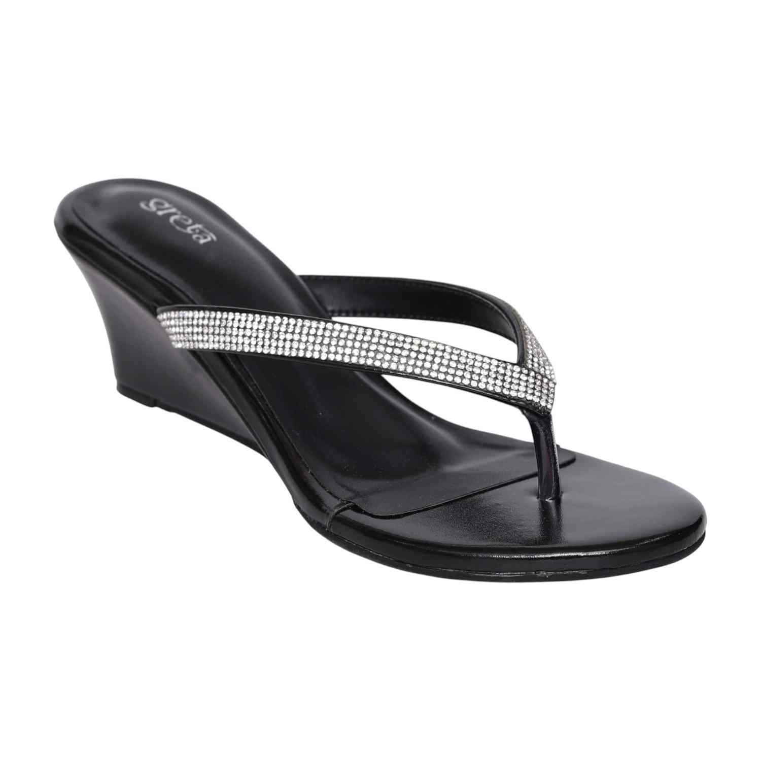 Greta Women’s Black Embellished Wedges