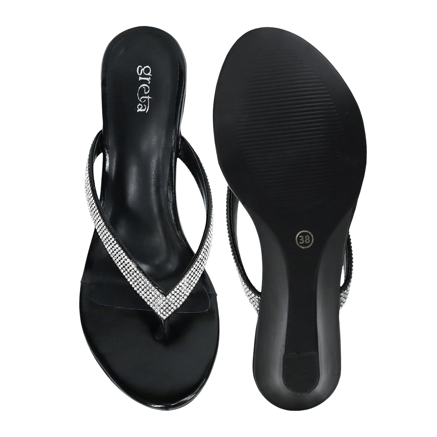 Greta Women’s Black Embellished Wedges