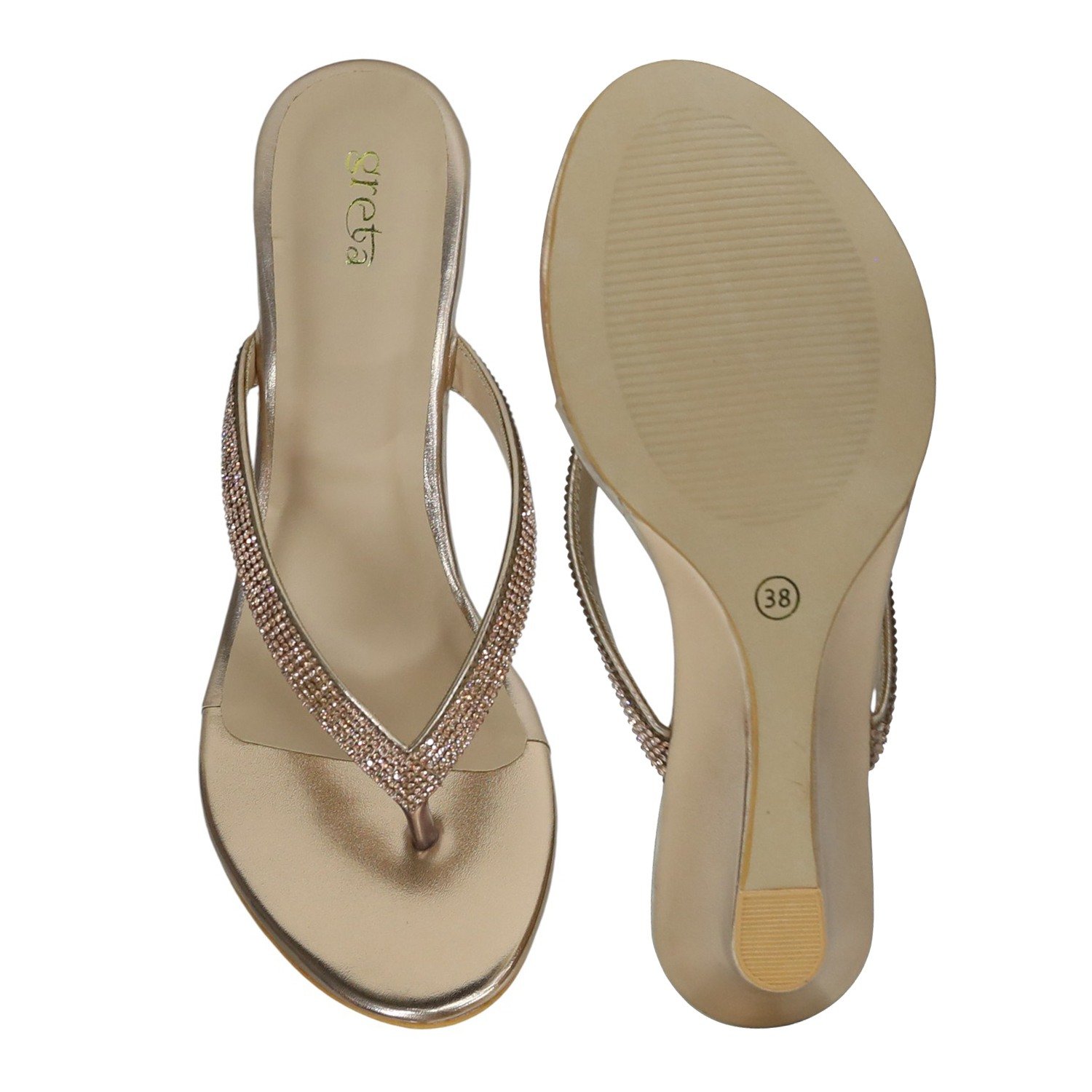 Greta Women’s Rose Gold Embellished Wedges