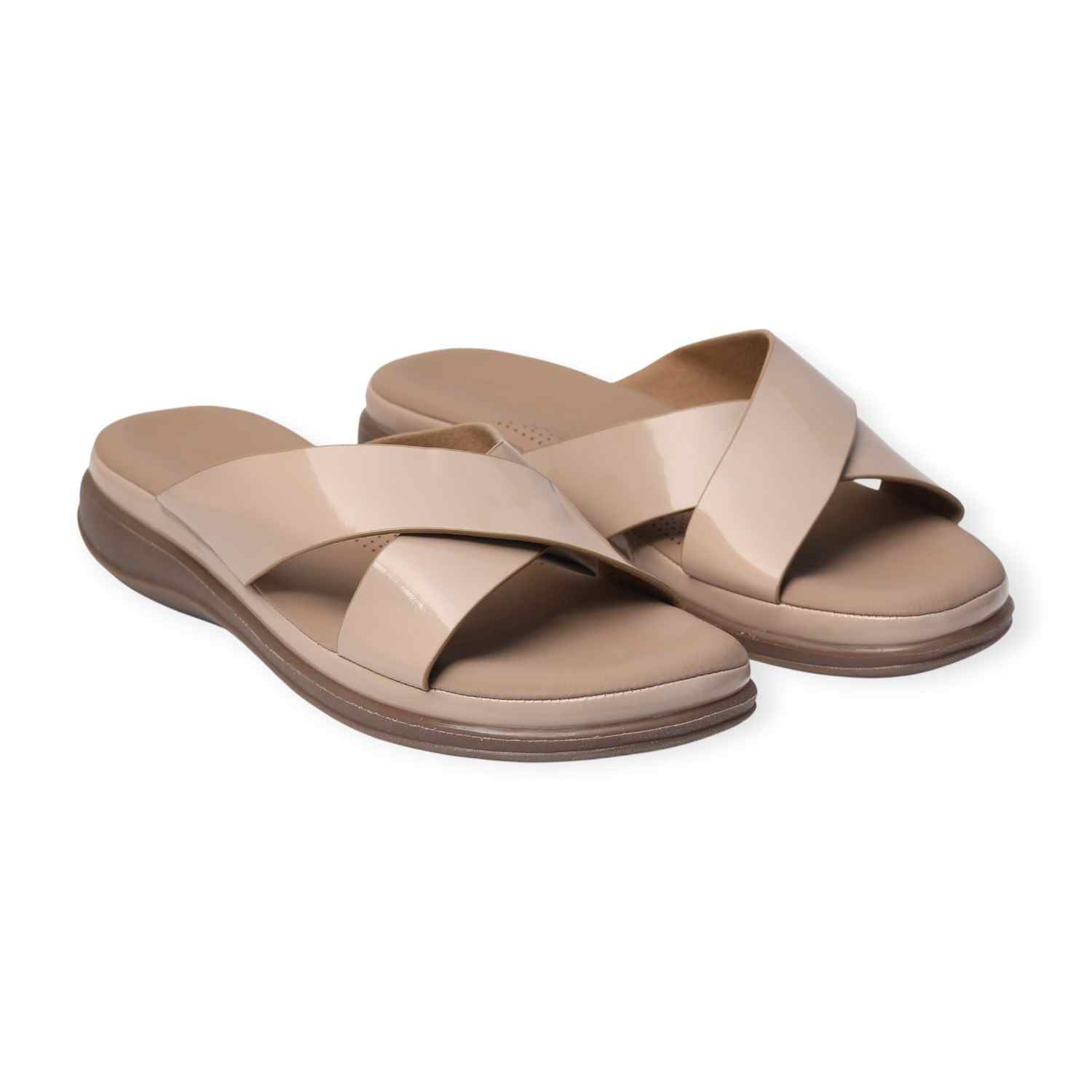 Melonz Women's Cross Strap Beige Slip-Ons