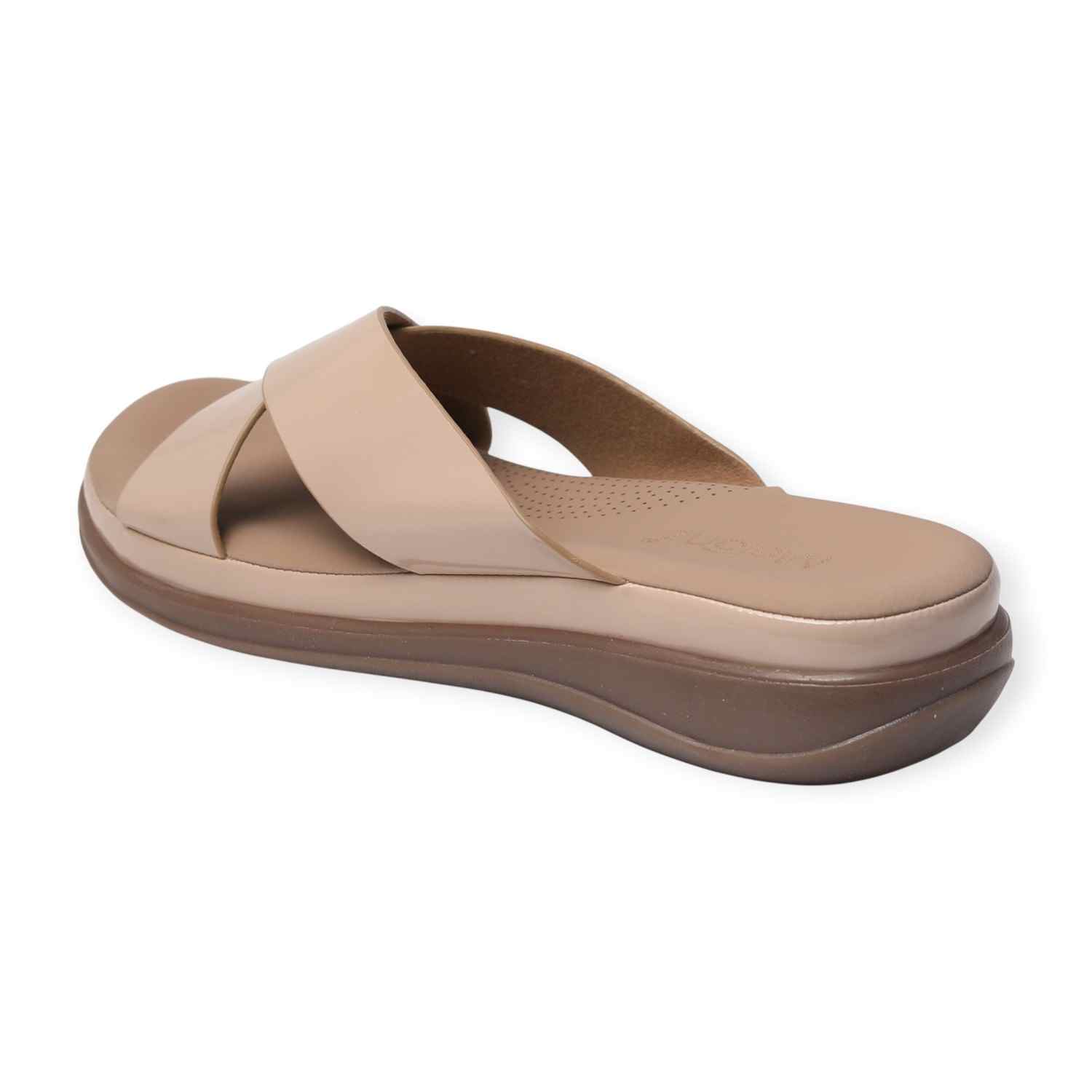 Melonz Women's Cross Strap Beige Slip-Ons