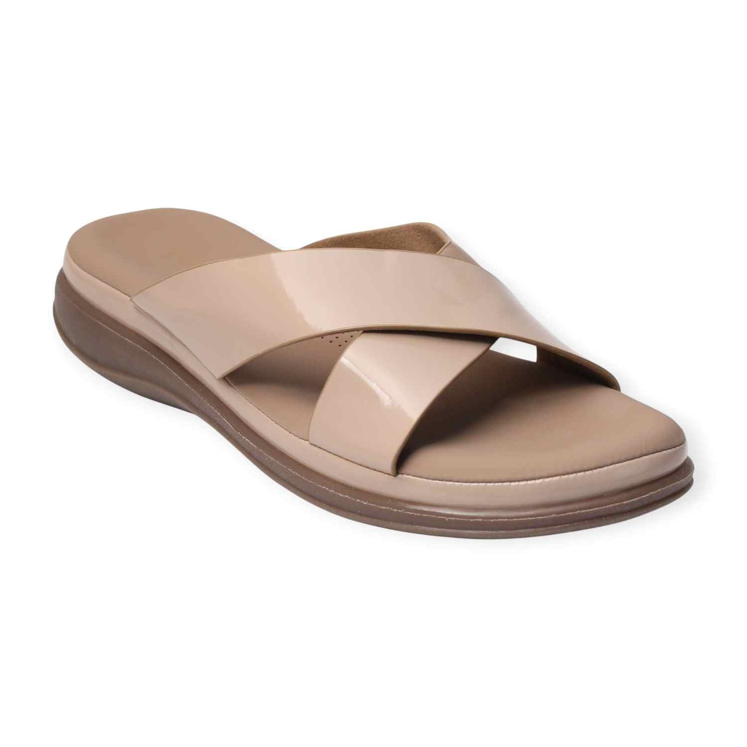 Melonz Women's Cross Strap Beige Slip-Ons