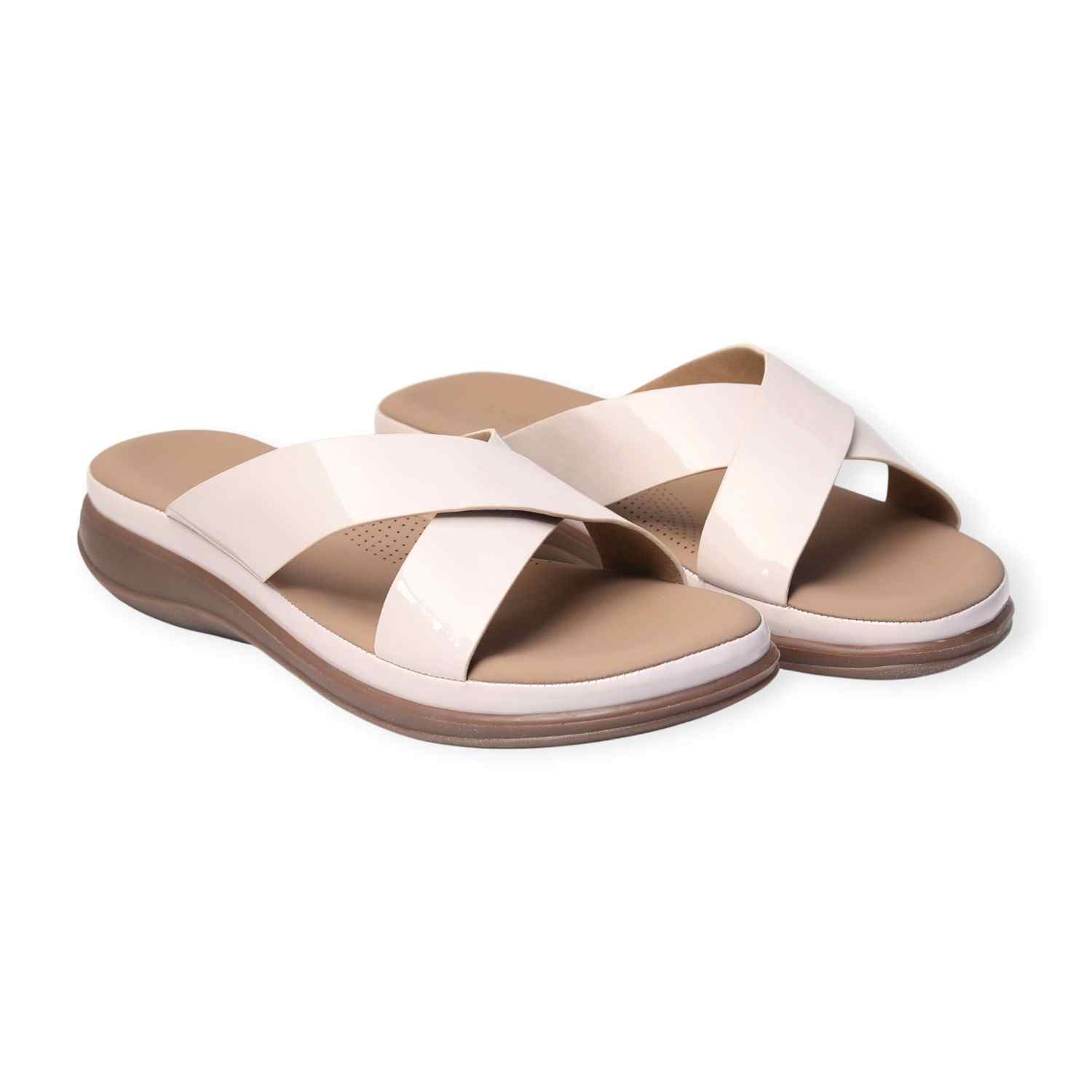 Melonz Women's Cross Strap Brown Slip-Ons