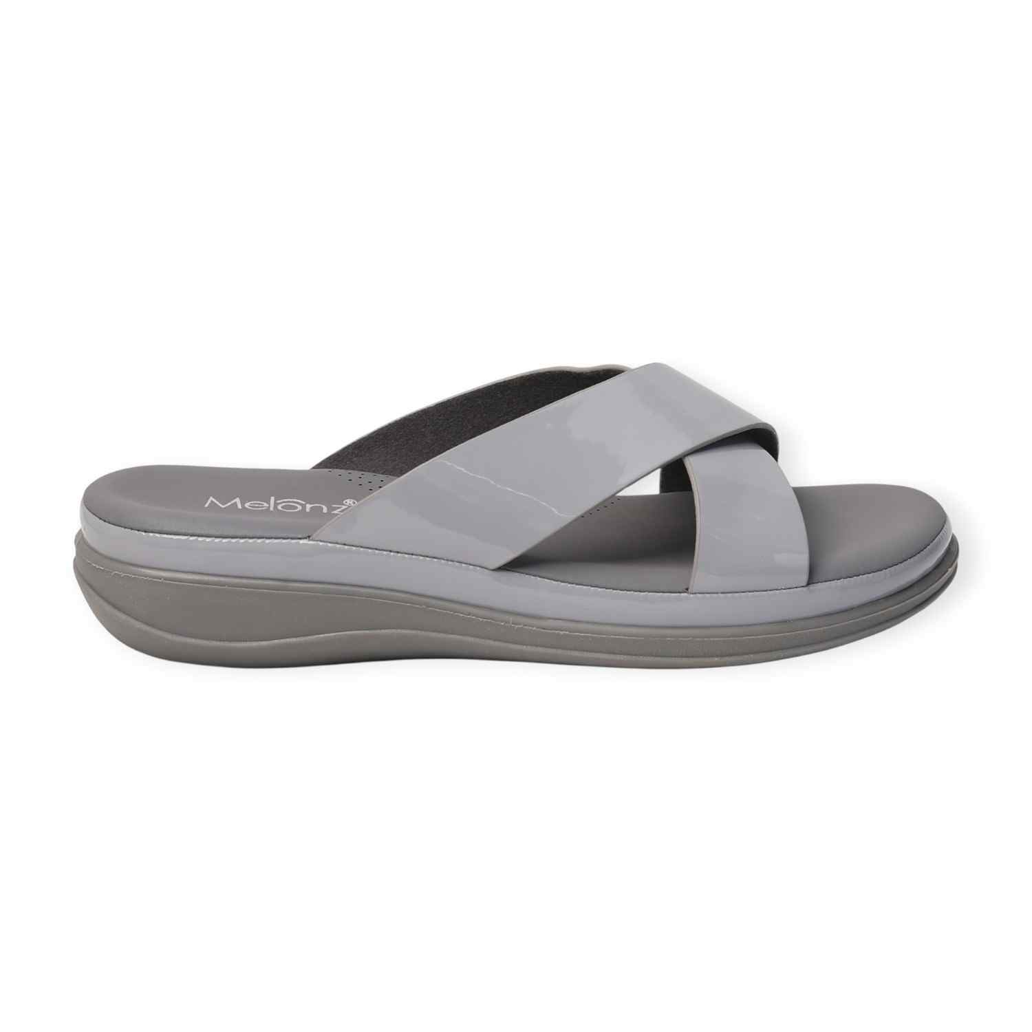 Melonz Women's Cross Strap Grey Slip-Ons
