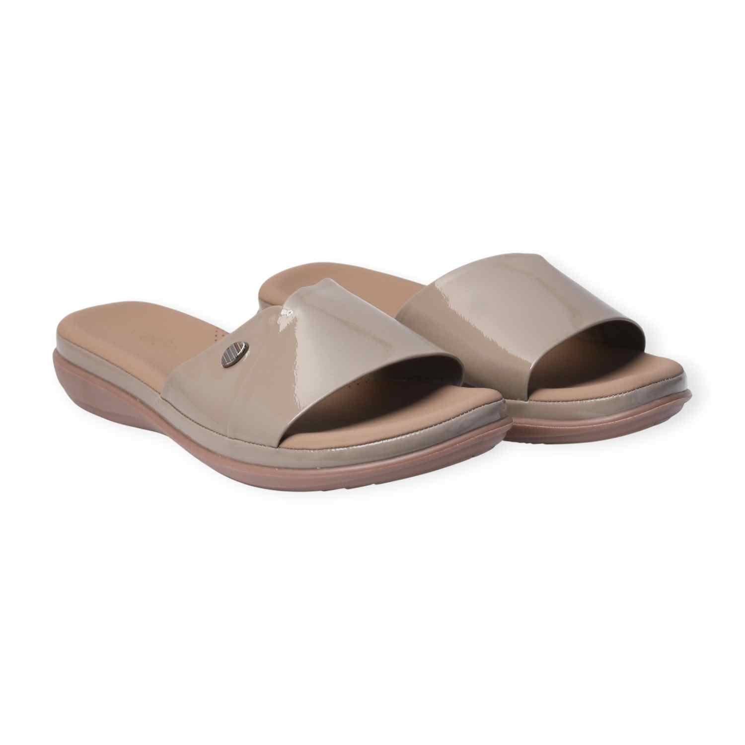 Melonz Women's Beige Glossy Slides