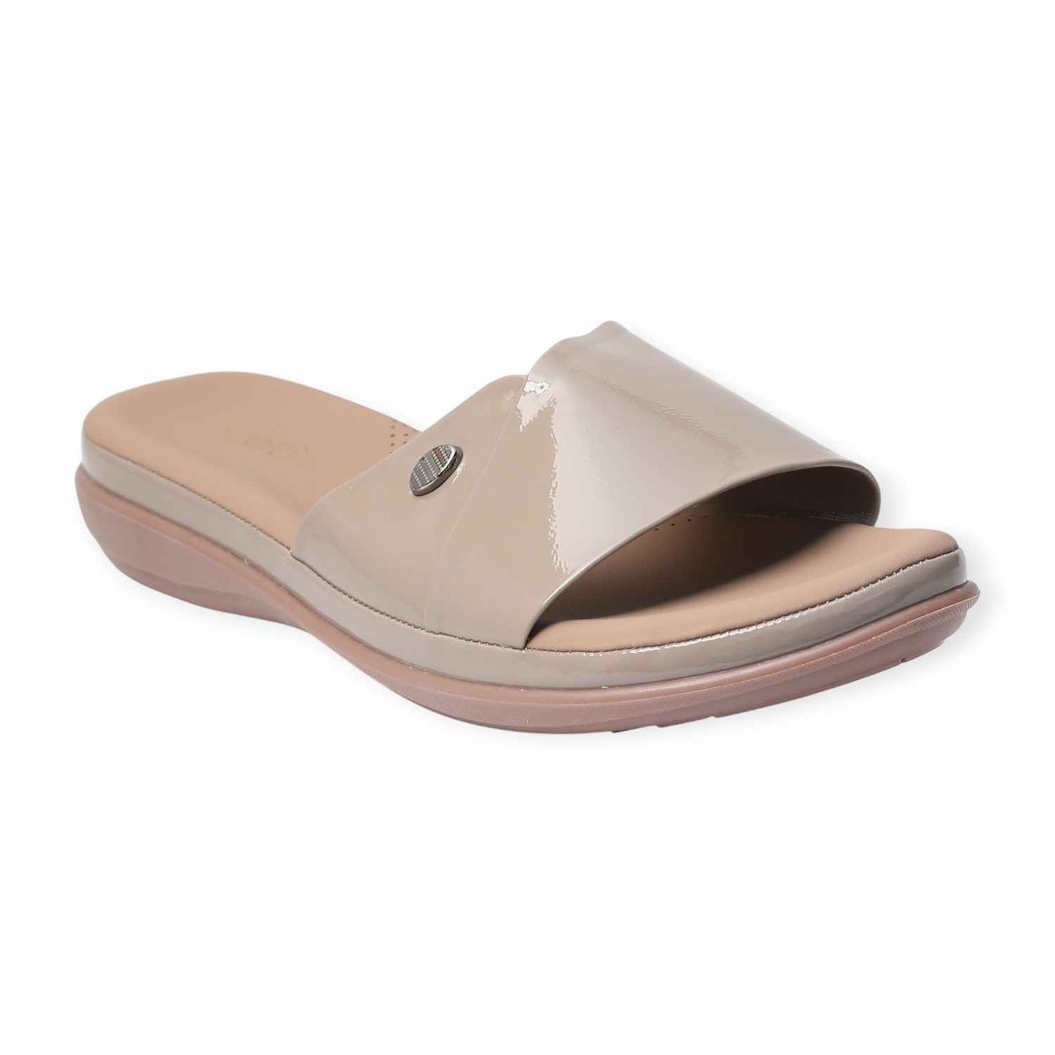 Melonz Women's Beige Glossy Slides