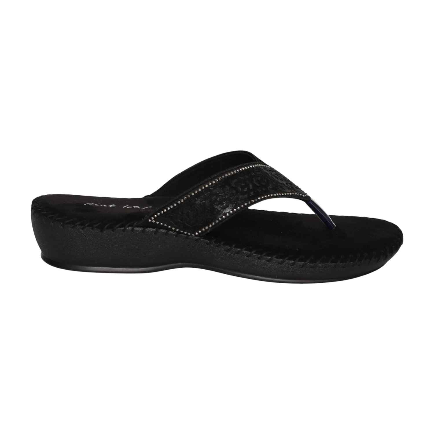 Women's Jet Black Filigree Thong Sandals