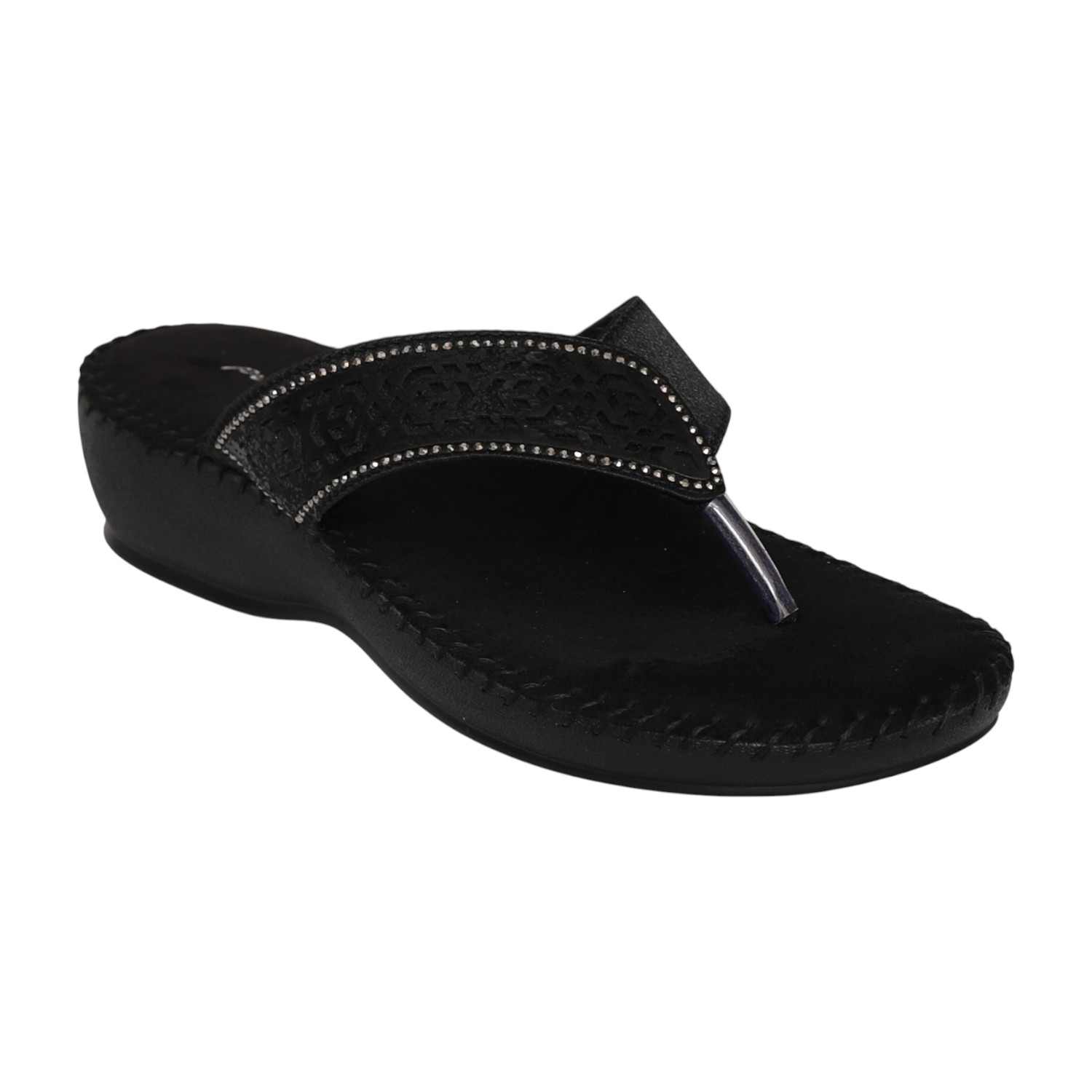Women's Jet Black Filigree Thong Sandals
