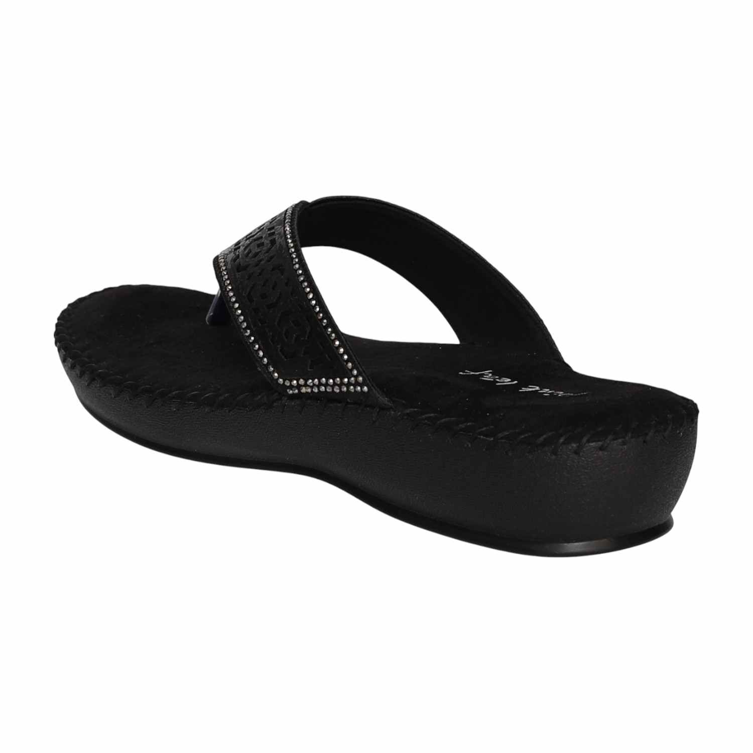 Women's Jet Black Filigree Thong Sandals