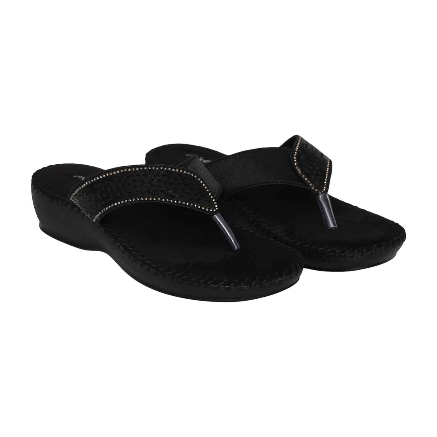 Women's Jet Black Filigree Thong Sandals