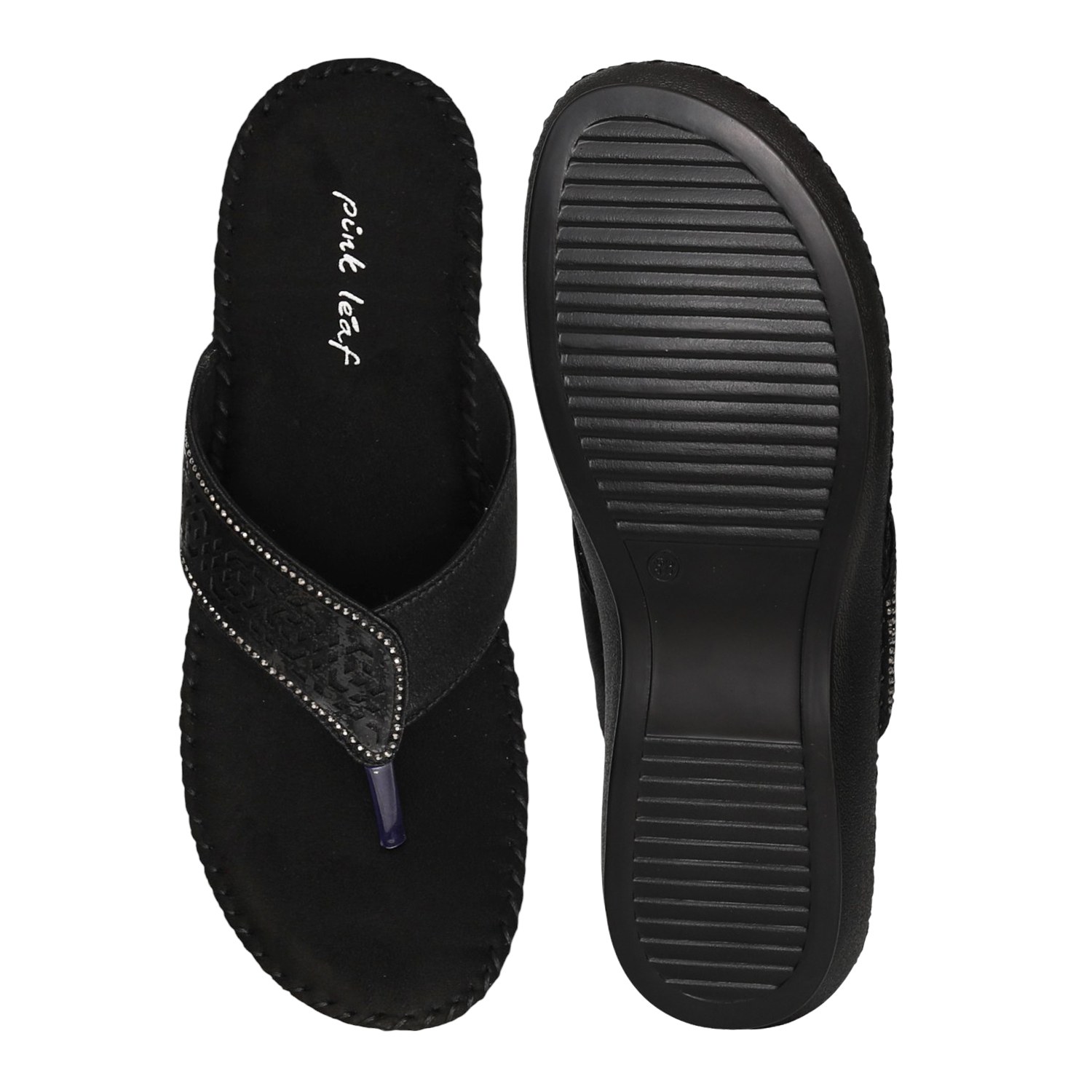 Women's Jet Black Filigree Thong Sandals