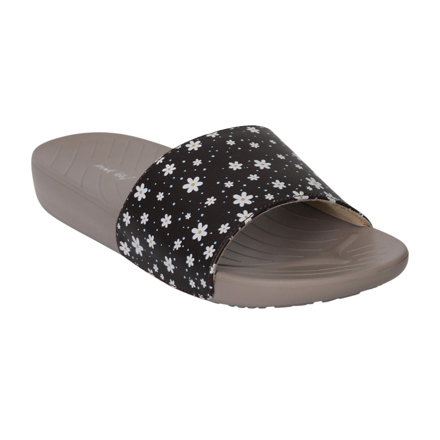 Women Brown Floral Slides