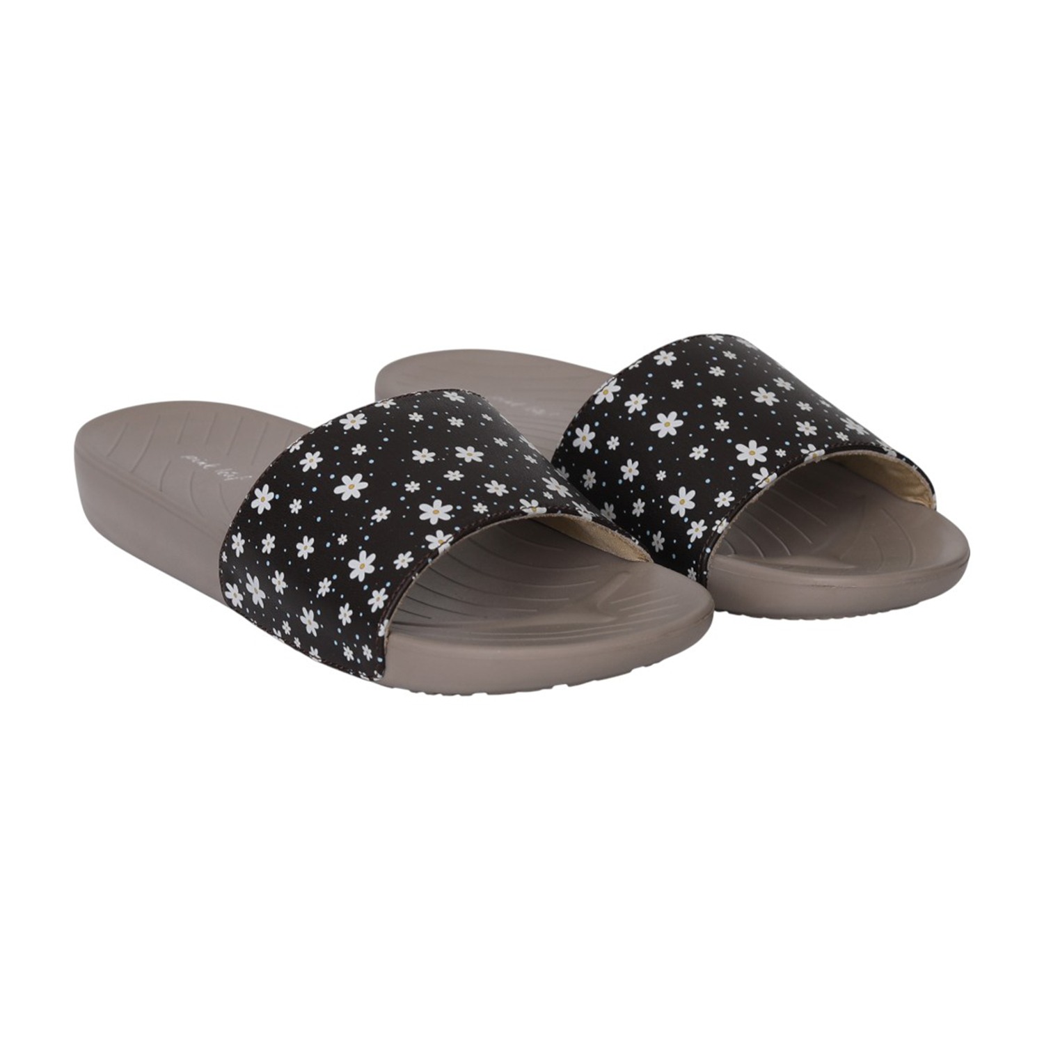 Women Brown Floral Slides