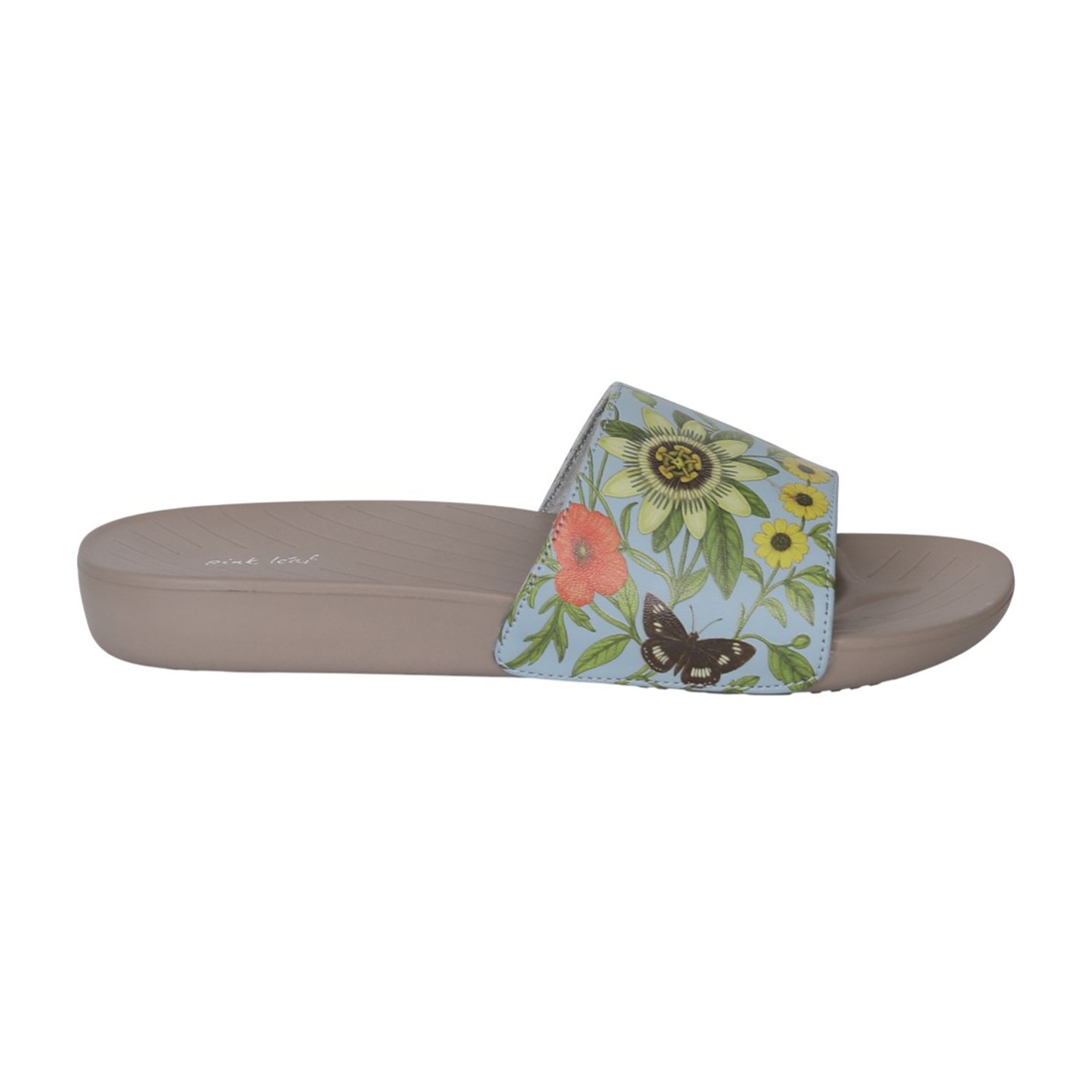 Women Grey Botanical Print Slides