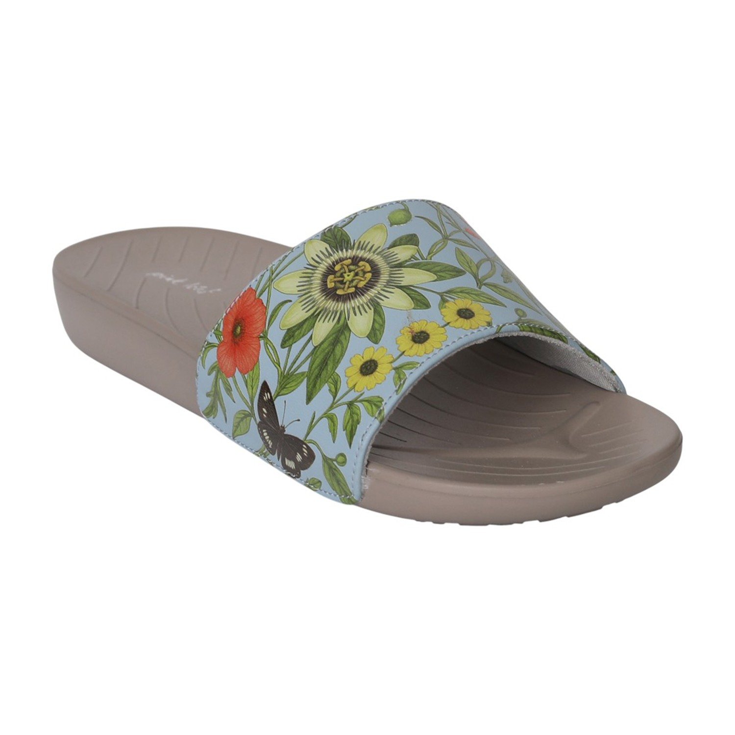 Women Grey Botanical Print Slides