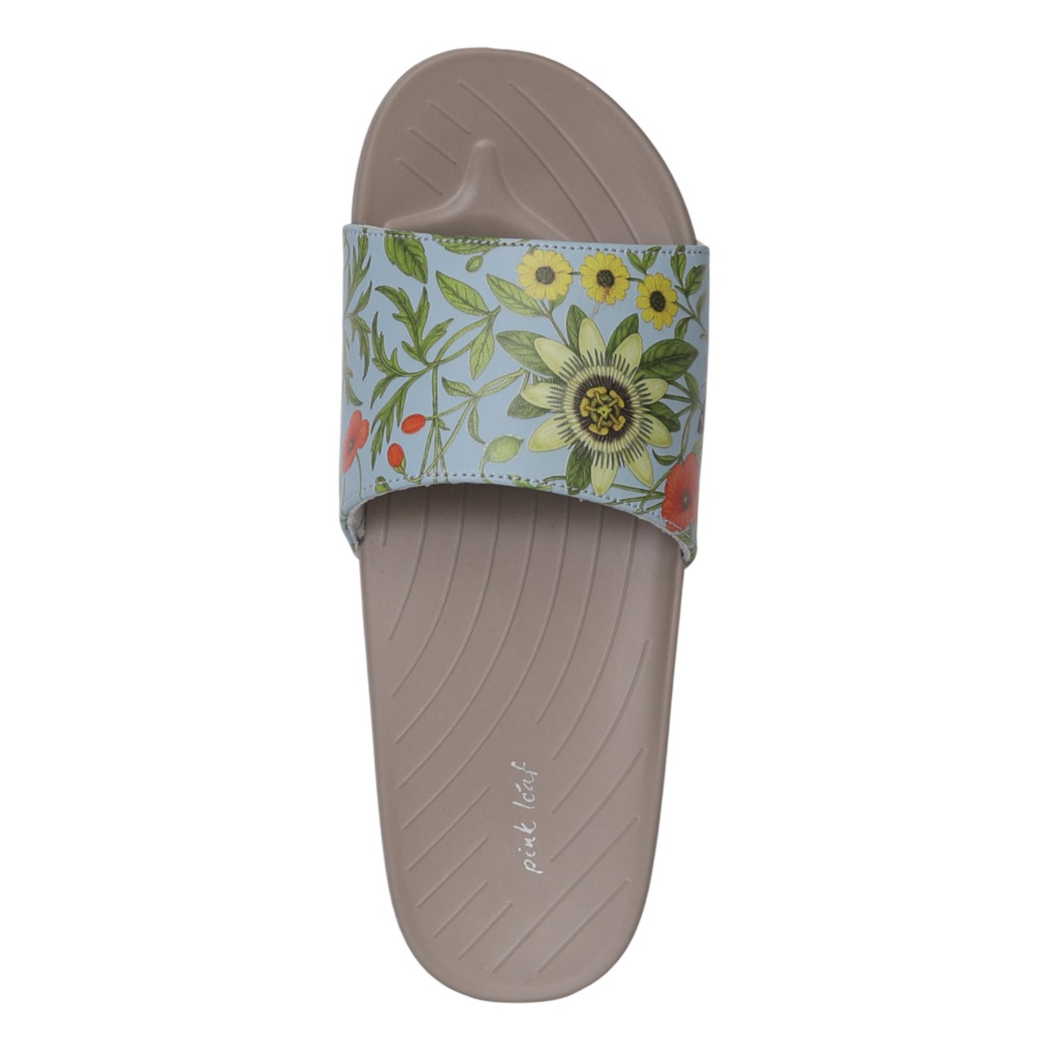 Women Grey Botanical Print Slides