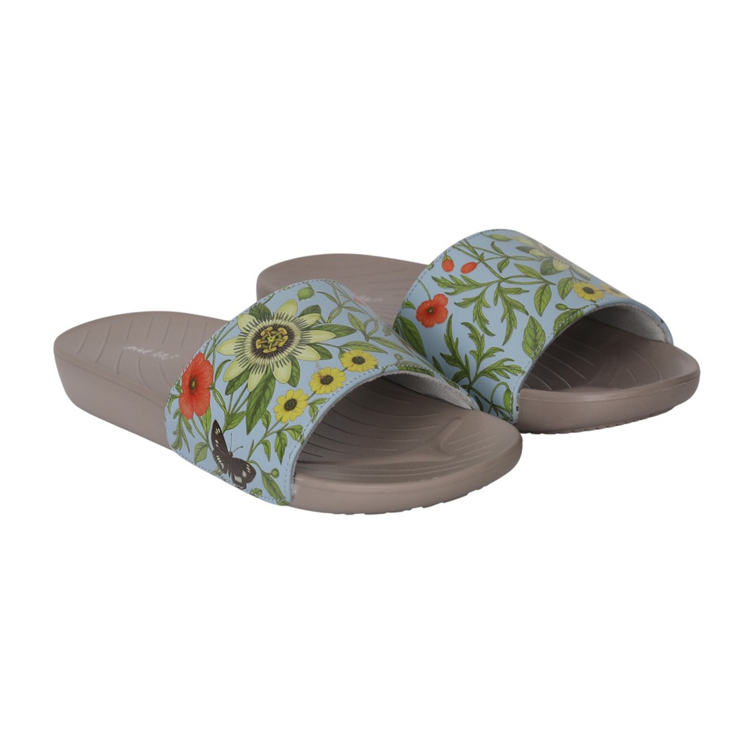 Women Grey Botanical Print Slides