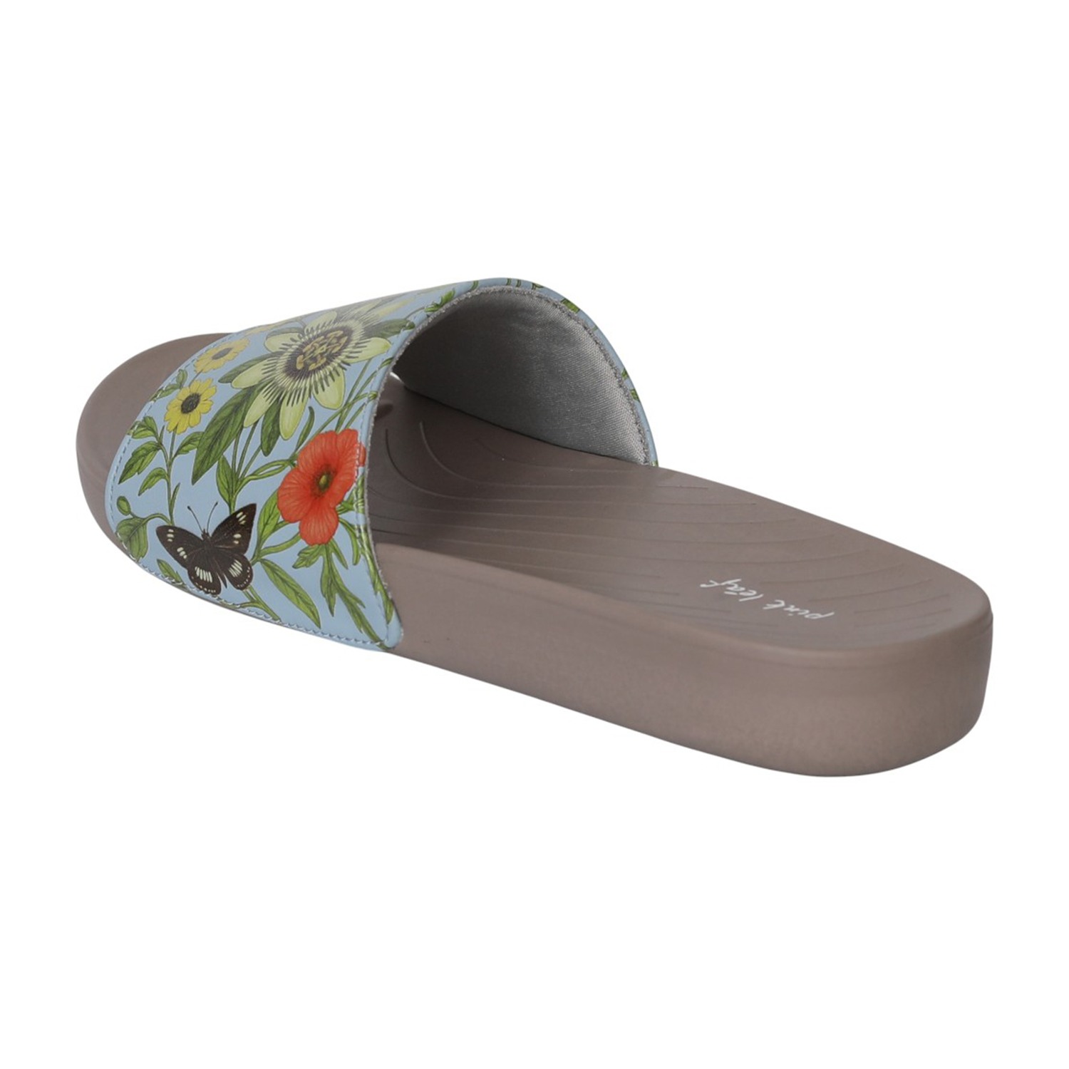 Women Grey Botanical Print Slides