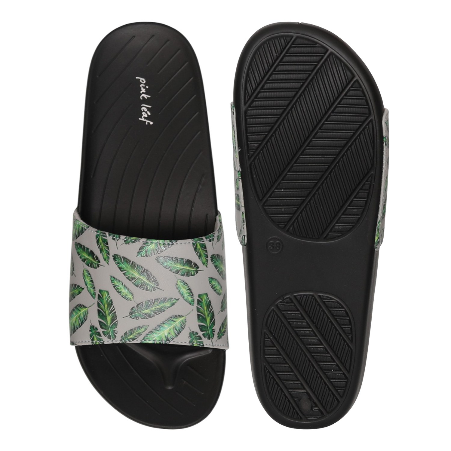 Womens Tropical Noir Leaf Slides