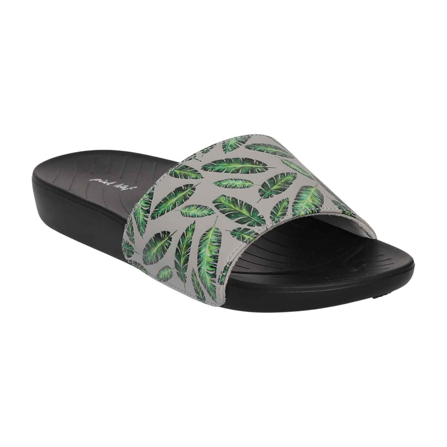 Womens Tropical Noir Leaf Slides