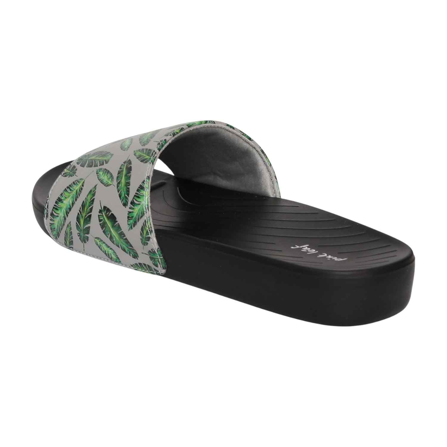 Womens Tropical Noir Leaf Slides