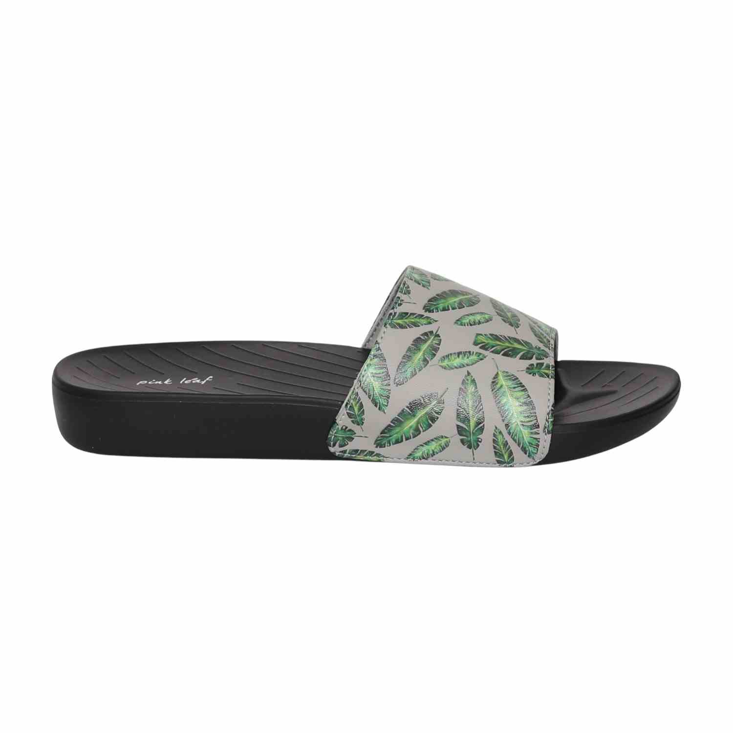 Womens Tropical Noir Leaf Slides