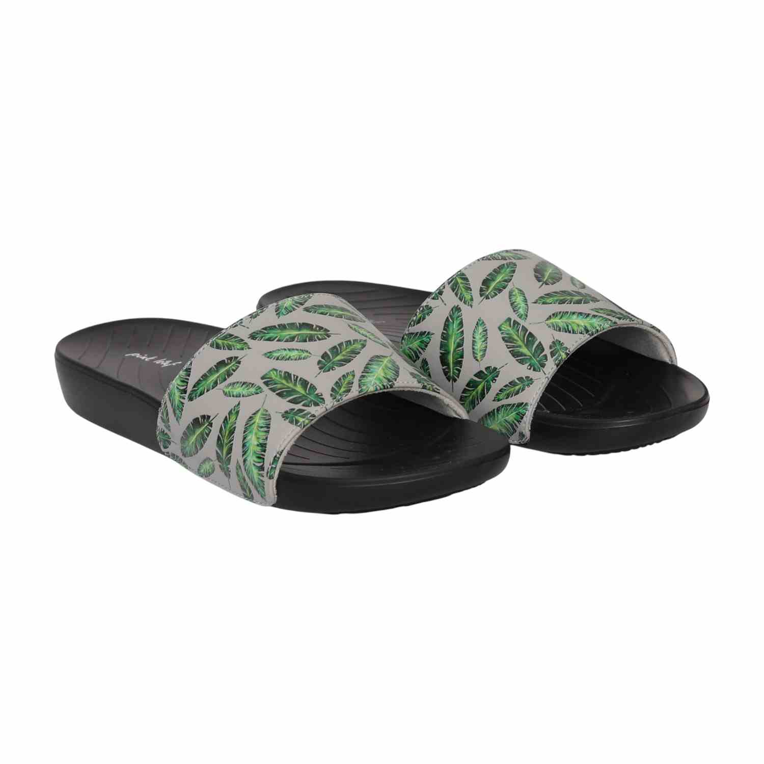 Womens Tropical Noir Leaf Slides