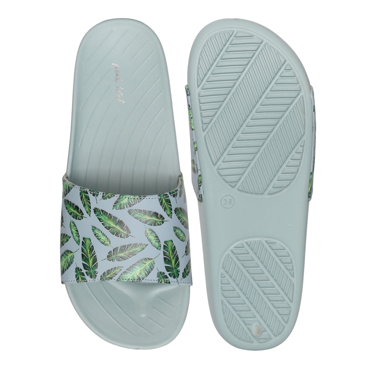 Womens Aqua Leaf Breeze Slides