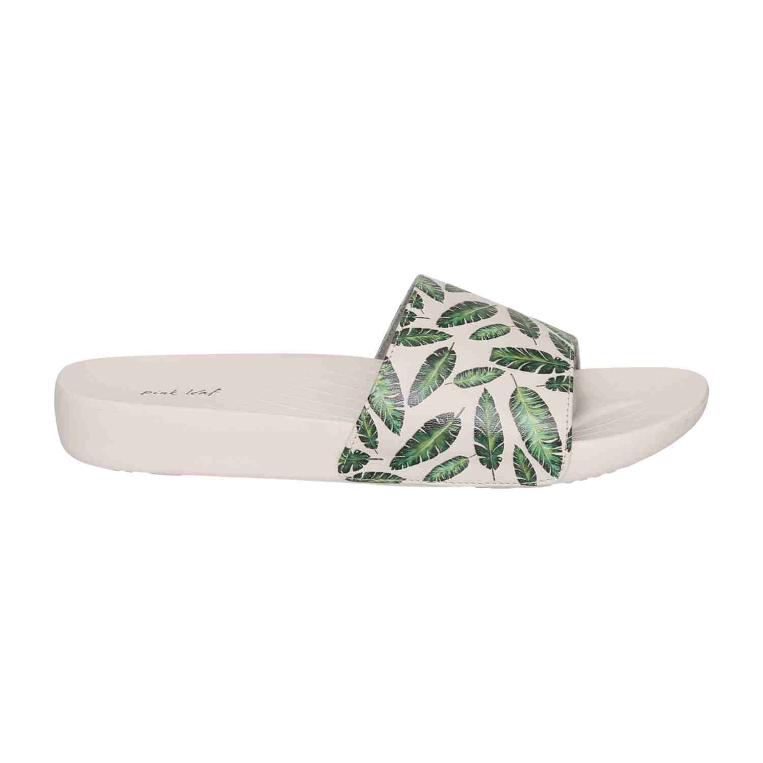 Womens Ivory Leaf Whisper Slides