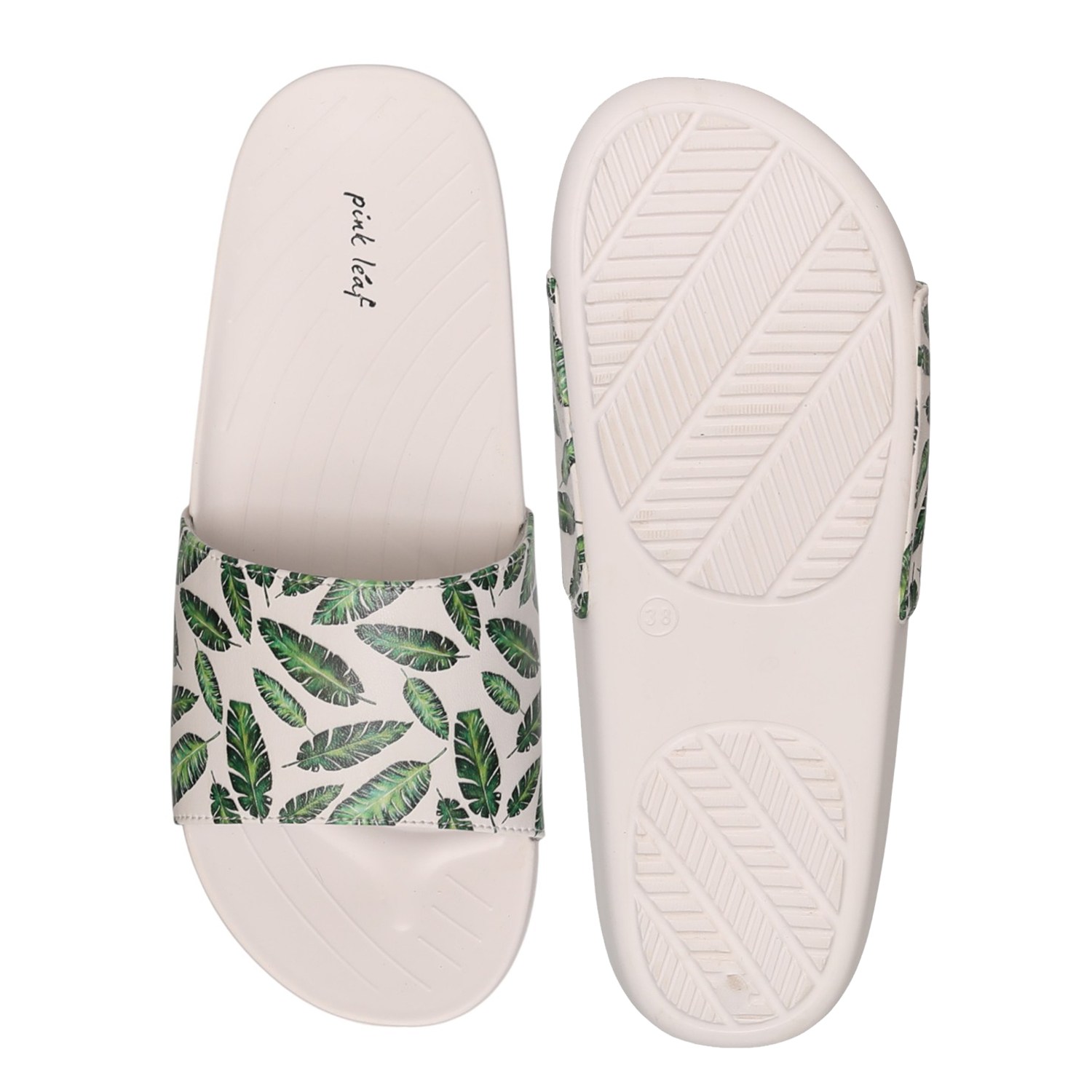 Womens Ivory Leaf Whisper Slides