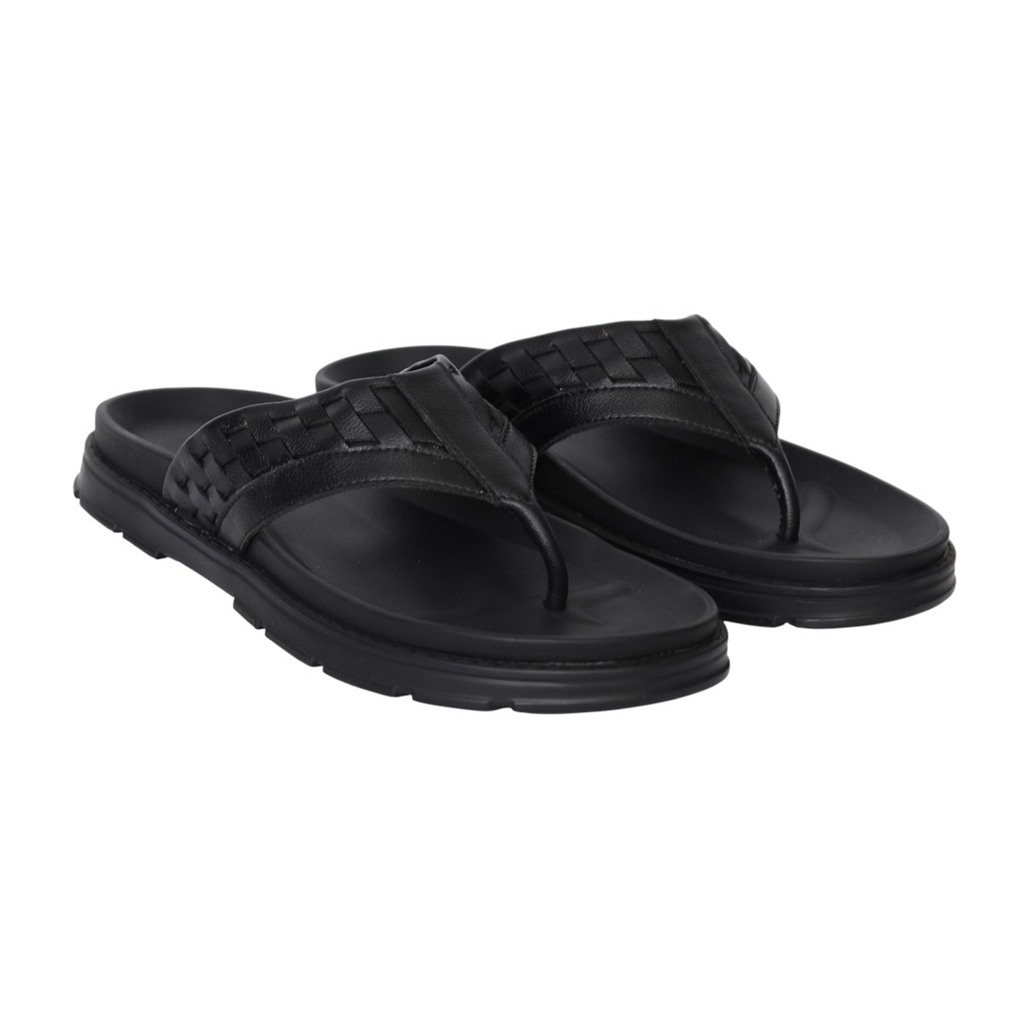 Men Black Sleek Woven Strap Sandals