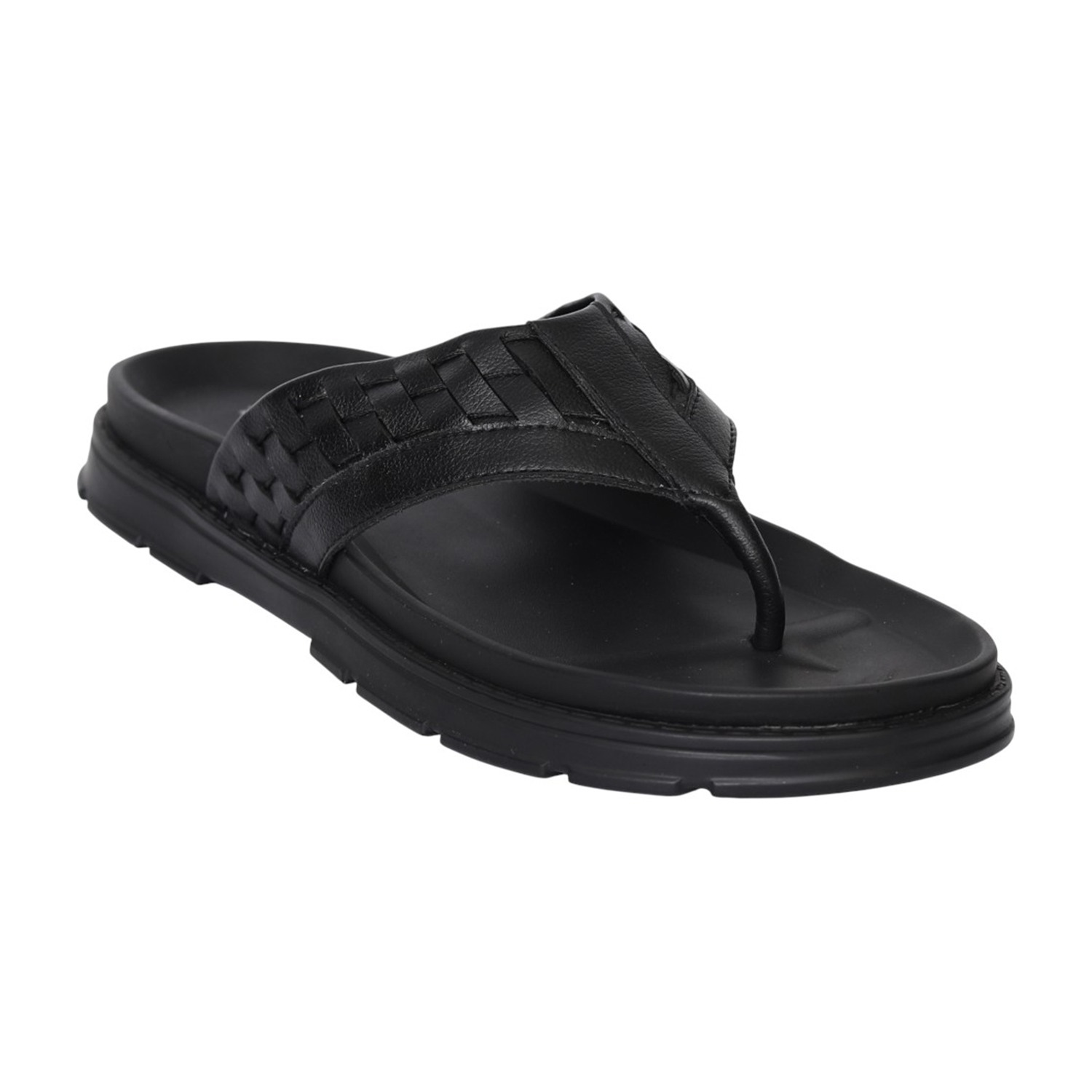 Men Black Sleek Woven Strap Sandals