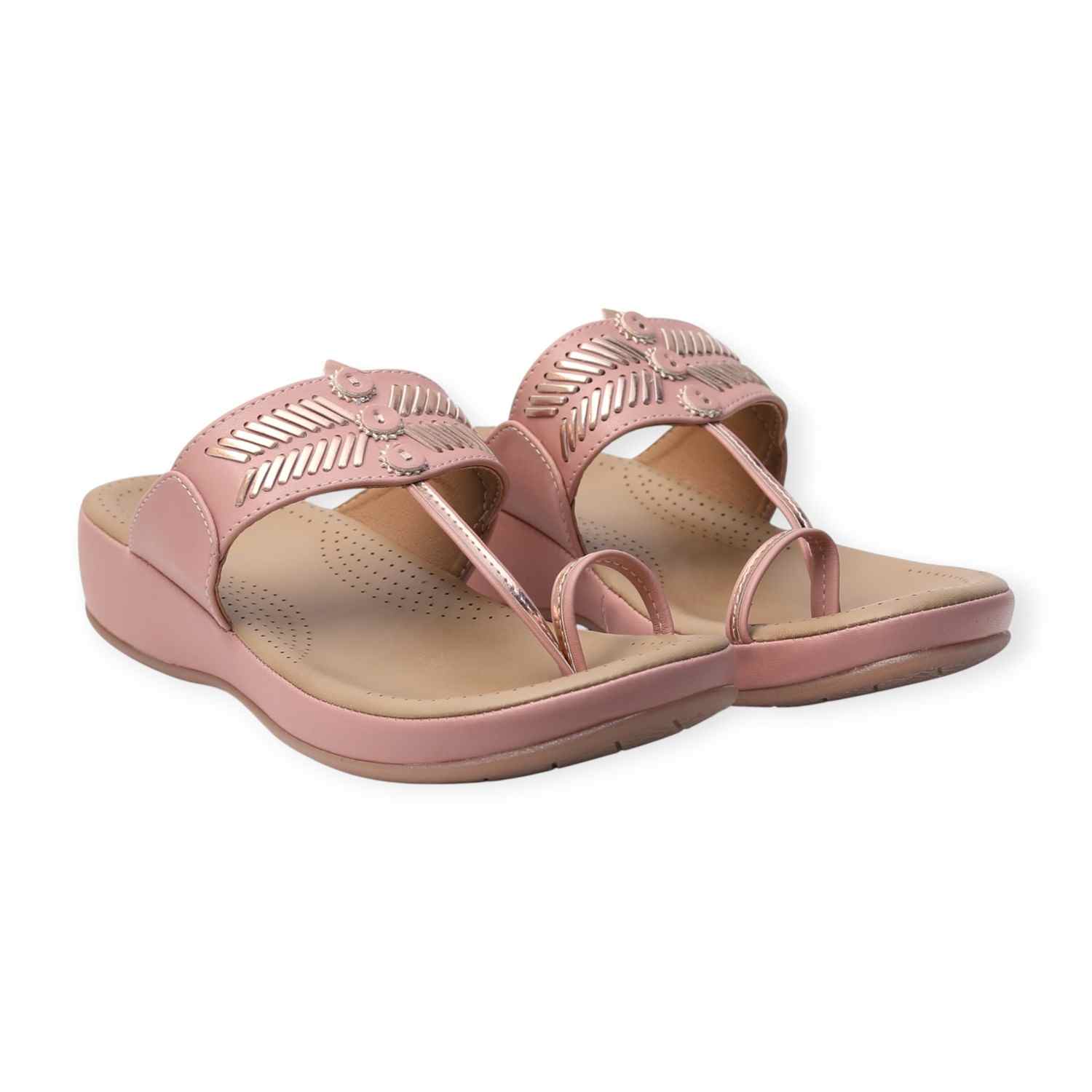 Minx Women’s Peach Sparkle-Embellished Comfortable Toe-Ring Sandals