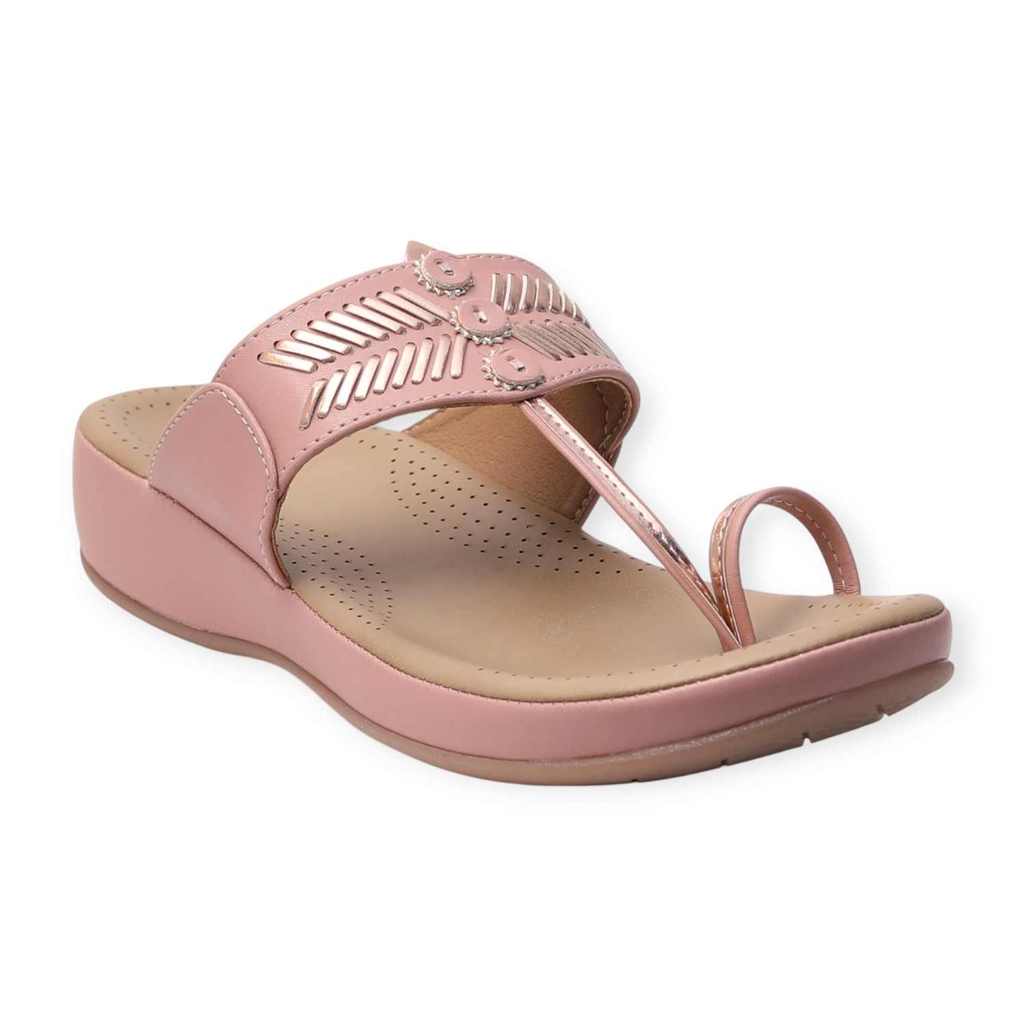 Minx Women’s Peach Sparkle-Embellished Comfortable Toe-Ring Sandals