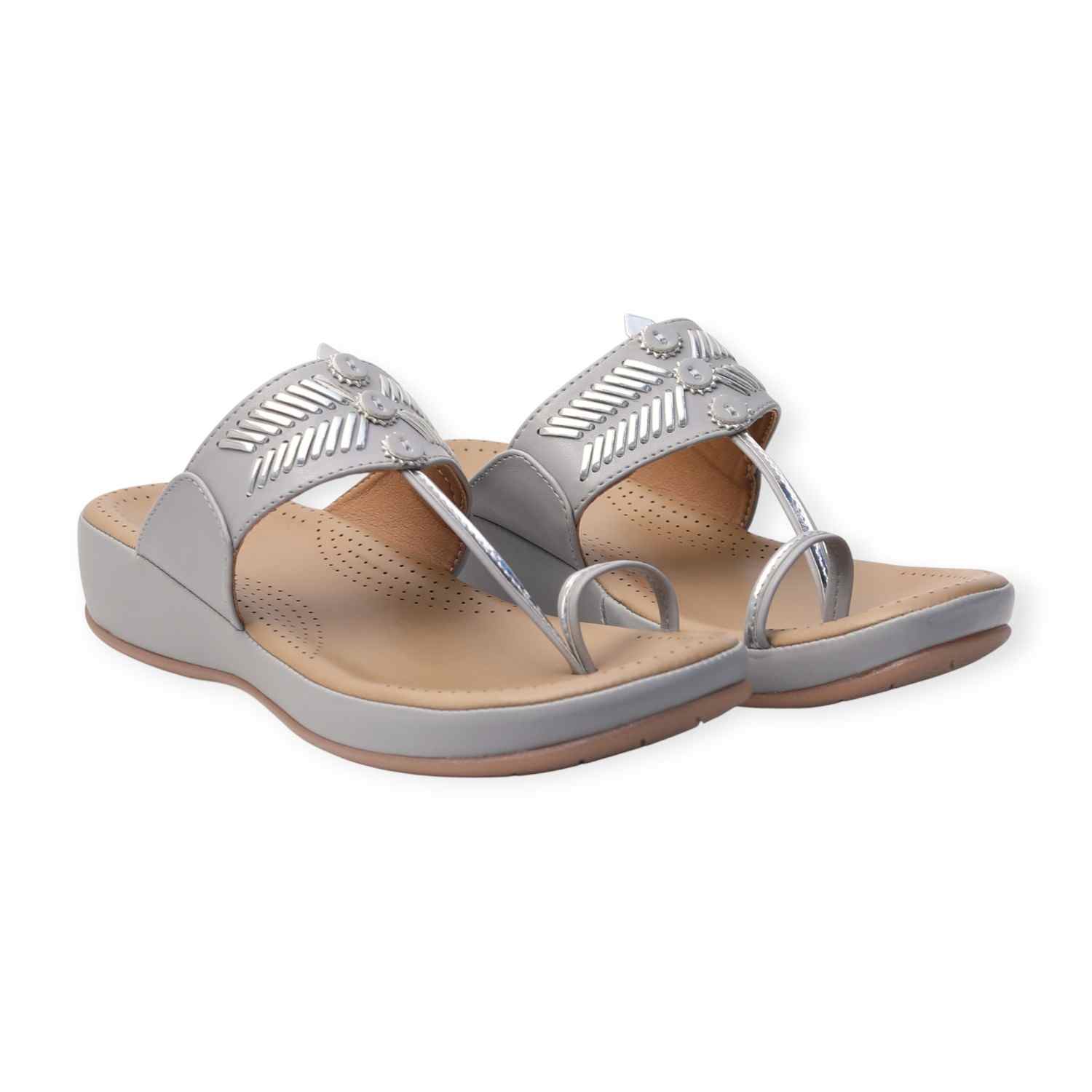 Minx Women’s Grey Sparkle-Embellished Comfortable Toe-Ring Sandals