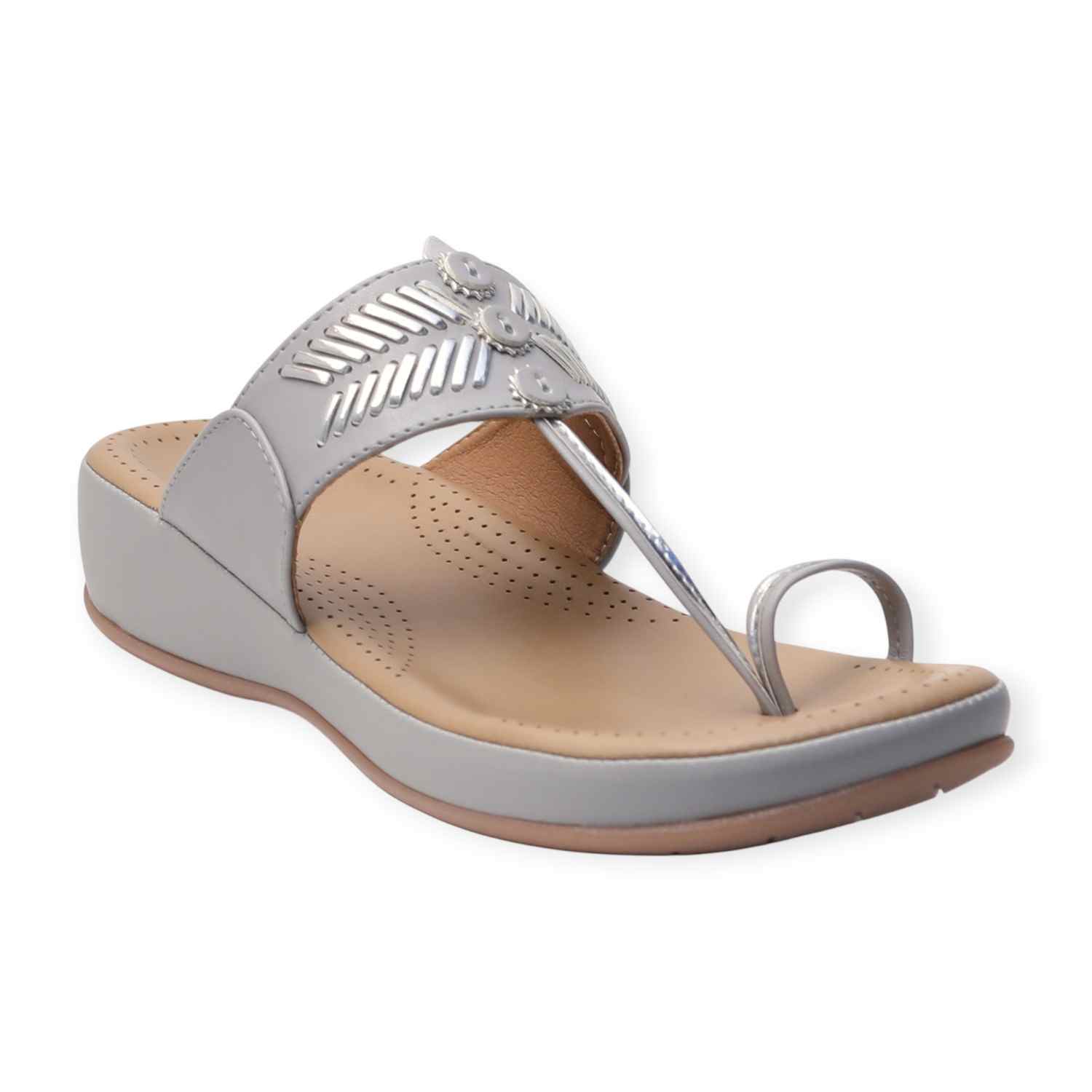 Minx Women’s Grey Sparkle-Embellished Comfortable Toe-Ring Sandals
